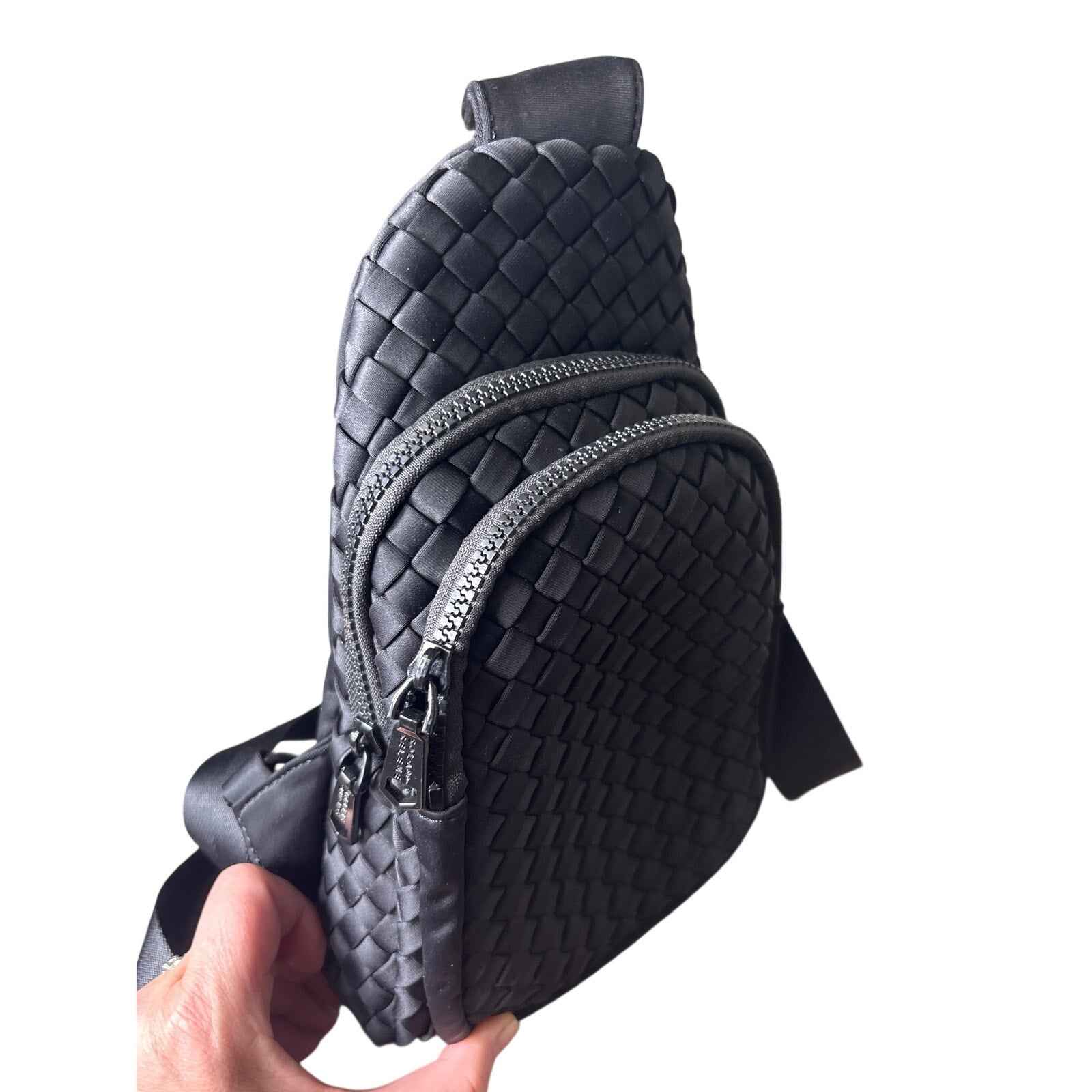 sol and Selene Black Woven Mini Crossbody Backpack