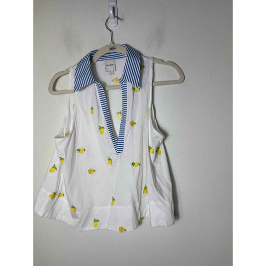 Maeve White Lemon Sleeveless Deep V-Neck Cotton Shirt Sz S