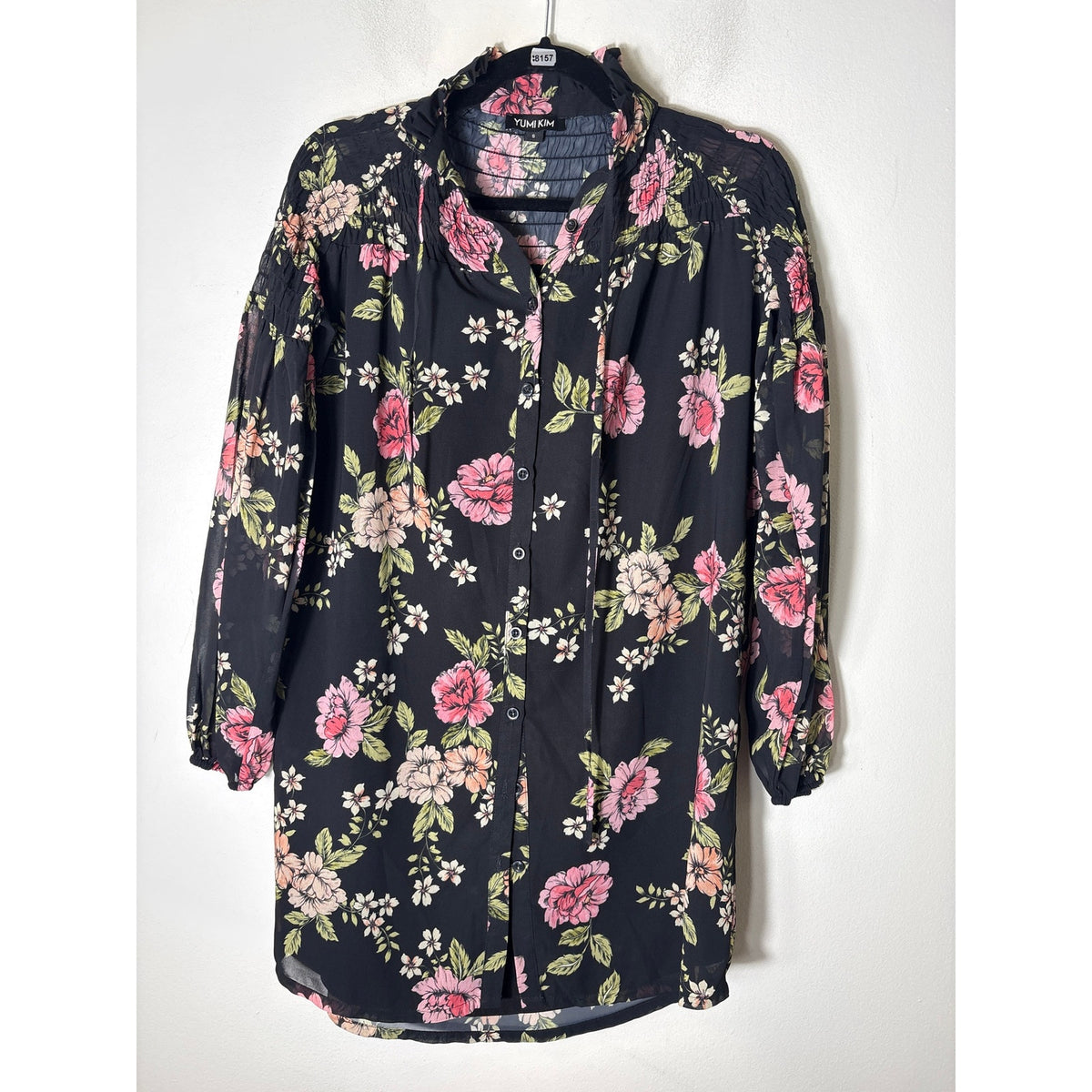 Yumi Kim Black Floral Long Sleeve Mini Shift Dress Sz S