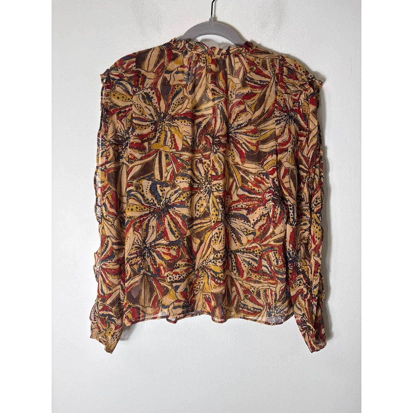 Joi Sheer Golden Long Sleeve Blouse Sz S