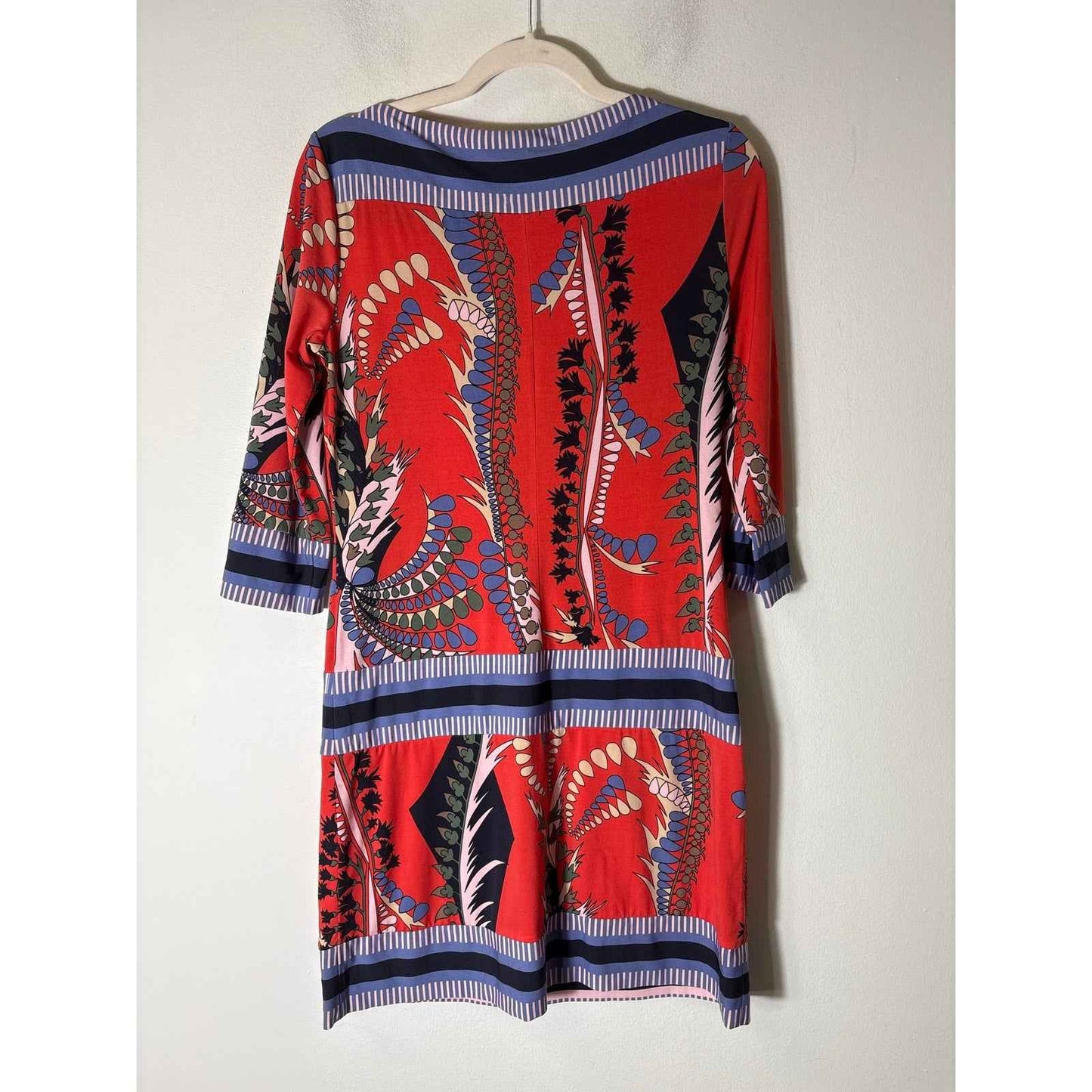 Ali Ra Red Retro Wide Neck 3/4 Sleeve Mini Dress Sz 4