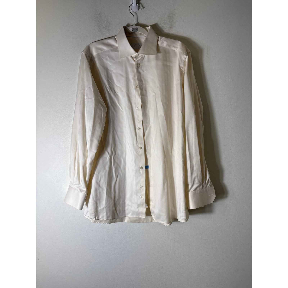 Mens Eton Cream Houndstooth Textured Button Up Dress Shirt Sz 41