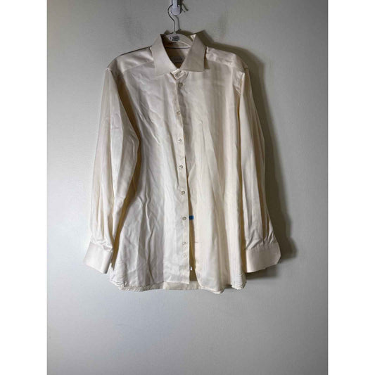 Mens Eton Cream Houndstooth Textured Button Up Dress Shirt Sz 41