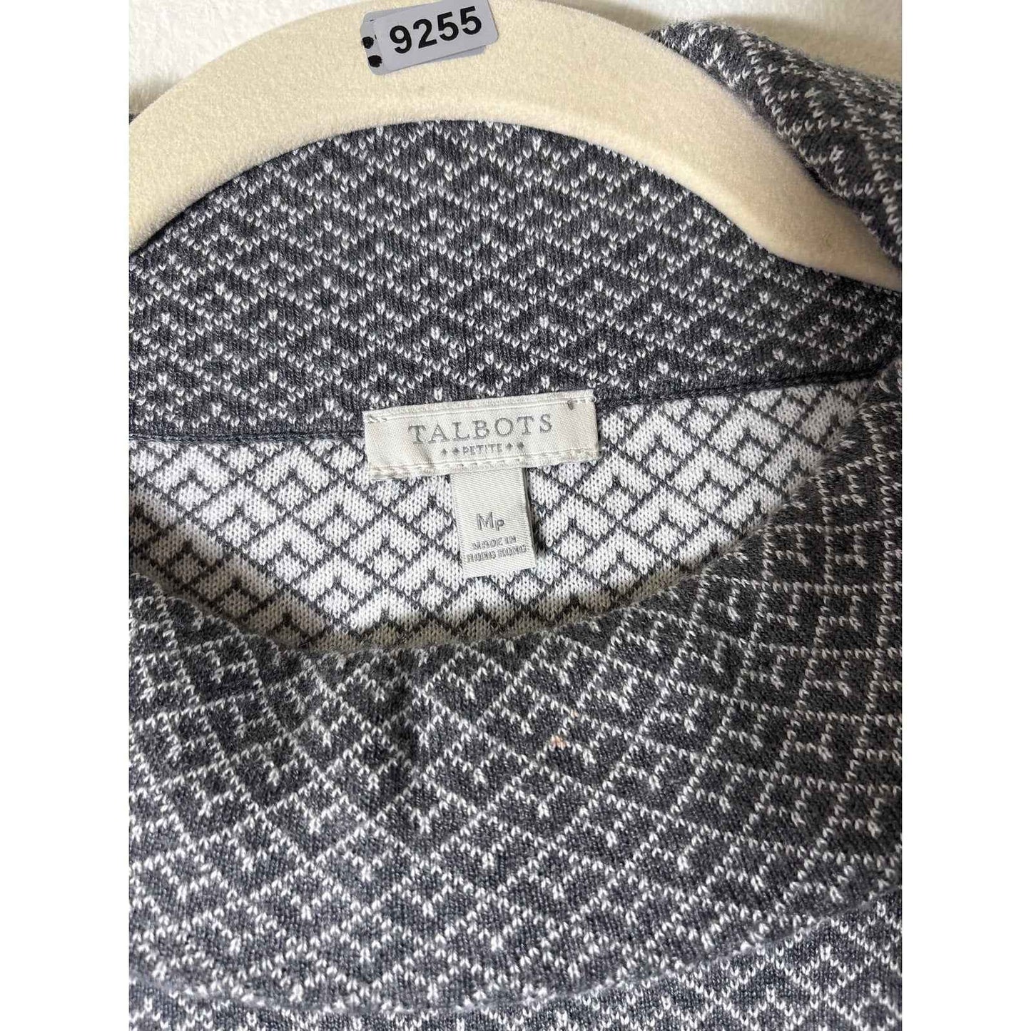 Talbots Gray and White Print Long Sleeve Mock neck Sweater Sz PM
