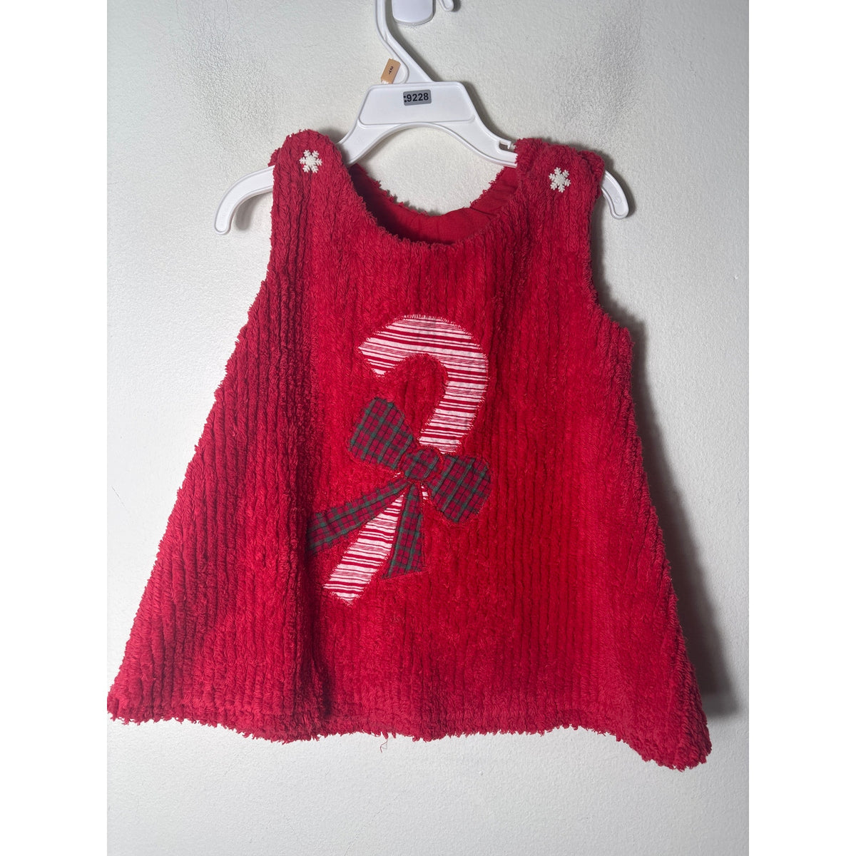 Girls Vintage REd Terry Cloth Dress with Candy Cane Applique Sz 18m