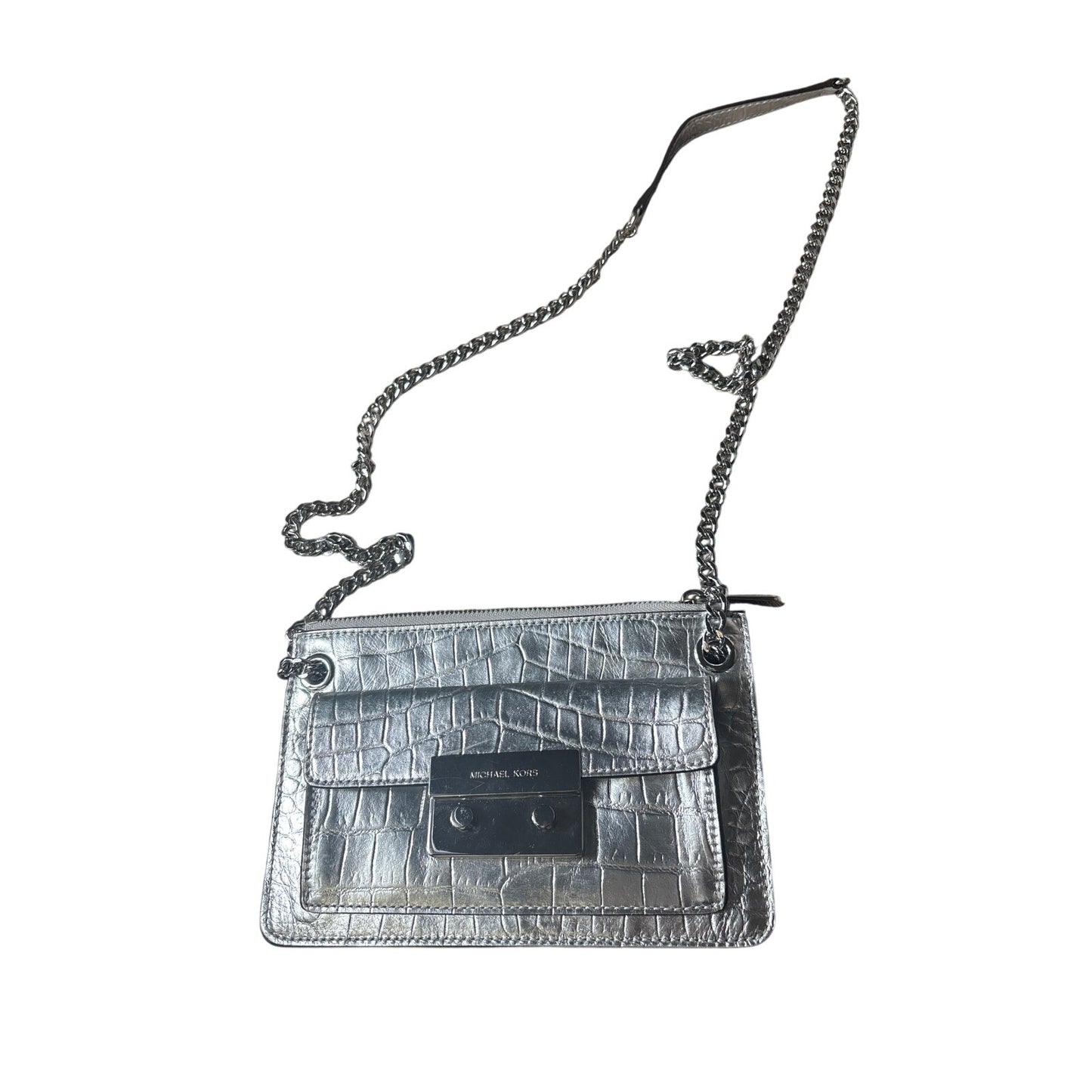 Michael Kors Metallic Silver Faux Croc Crossbody Purse