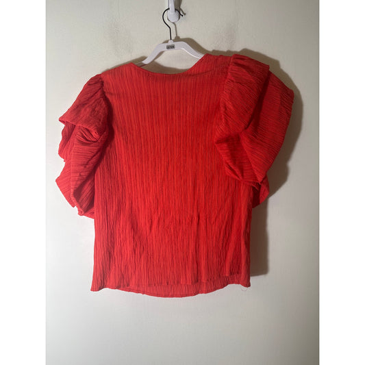THML Bright Orange Short Layered RuNffle Sleeve Top Sz M