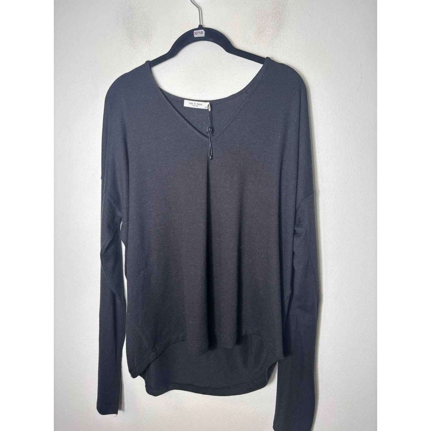 Rag & Bone Black Long Sleeve V-Neck High Low Hem Top Sz L