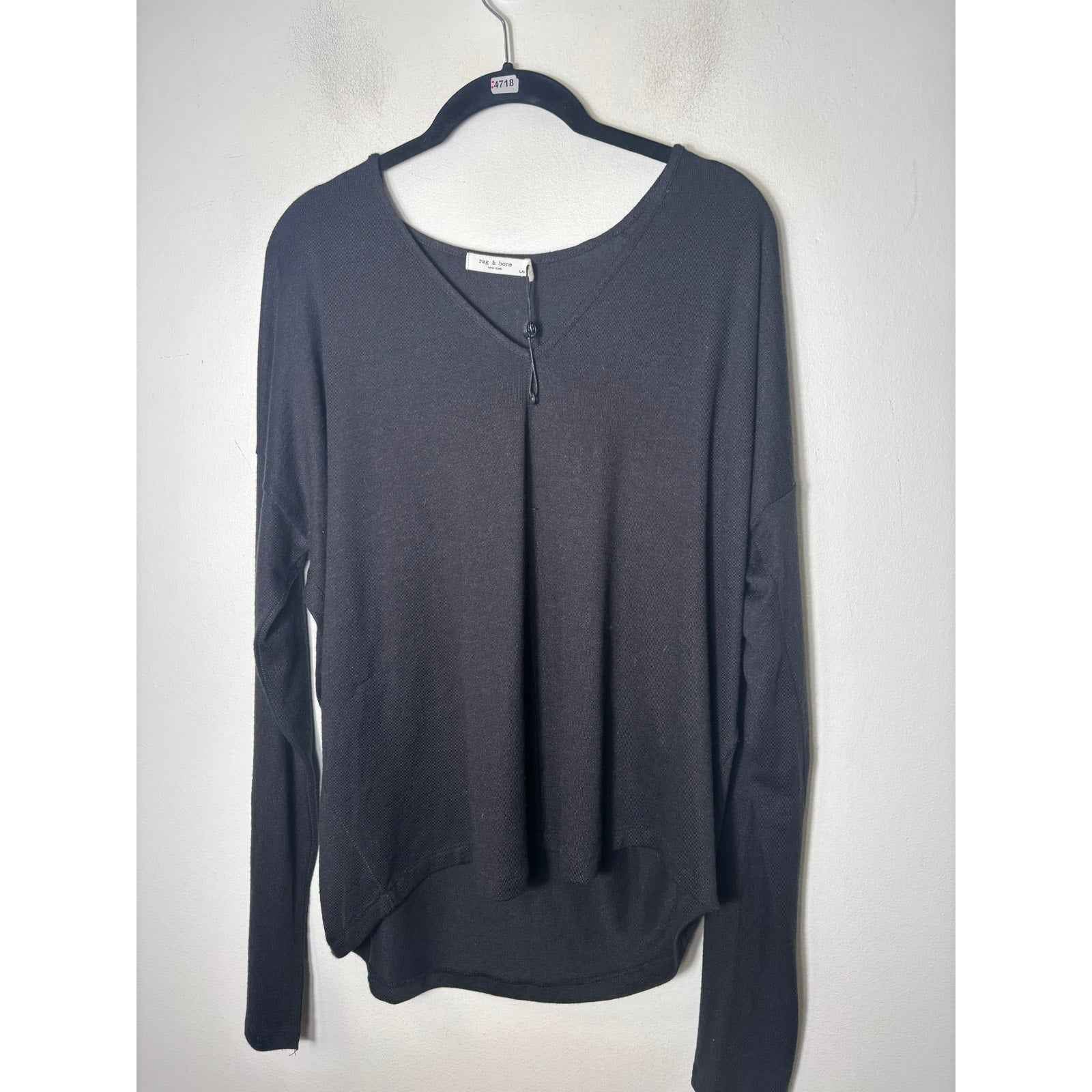 Rag & Bone Black Long Sleeve V-Neck High Low Hem Top Sz L