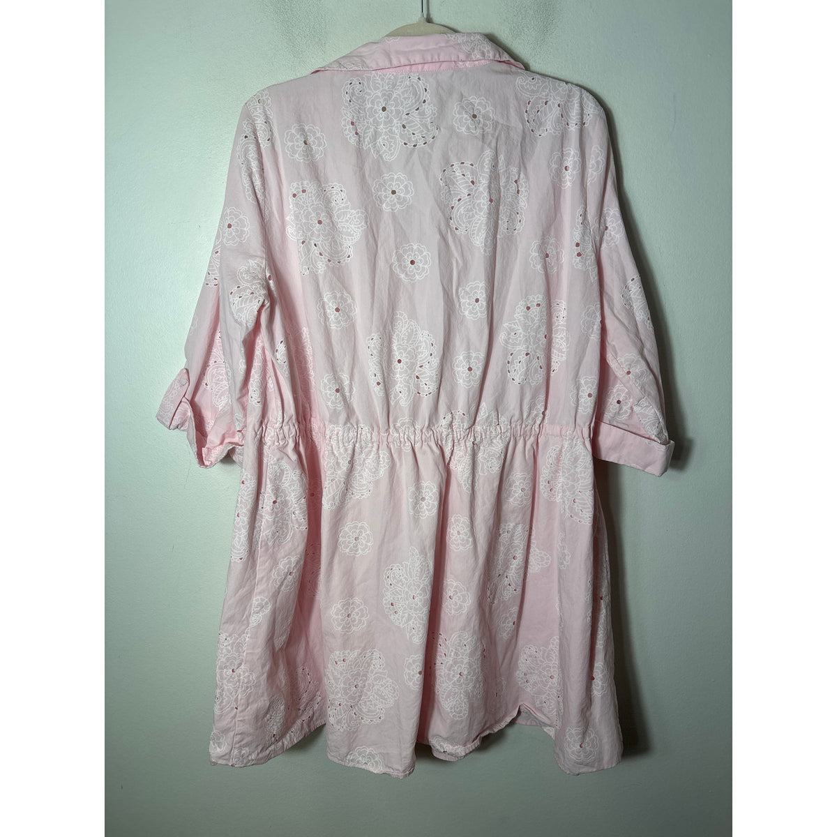 Zara Pink and White Floral Laser Cut Cotton Dress Sz L