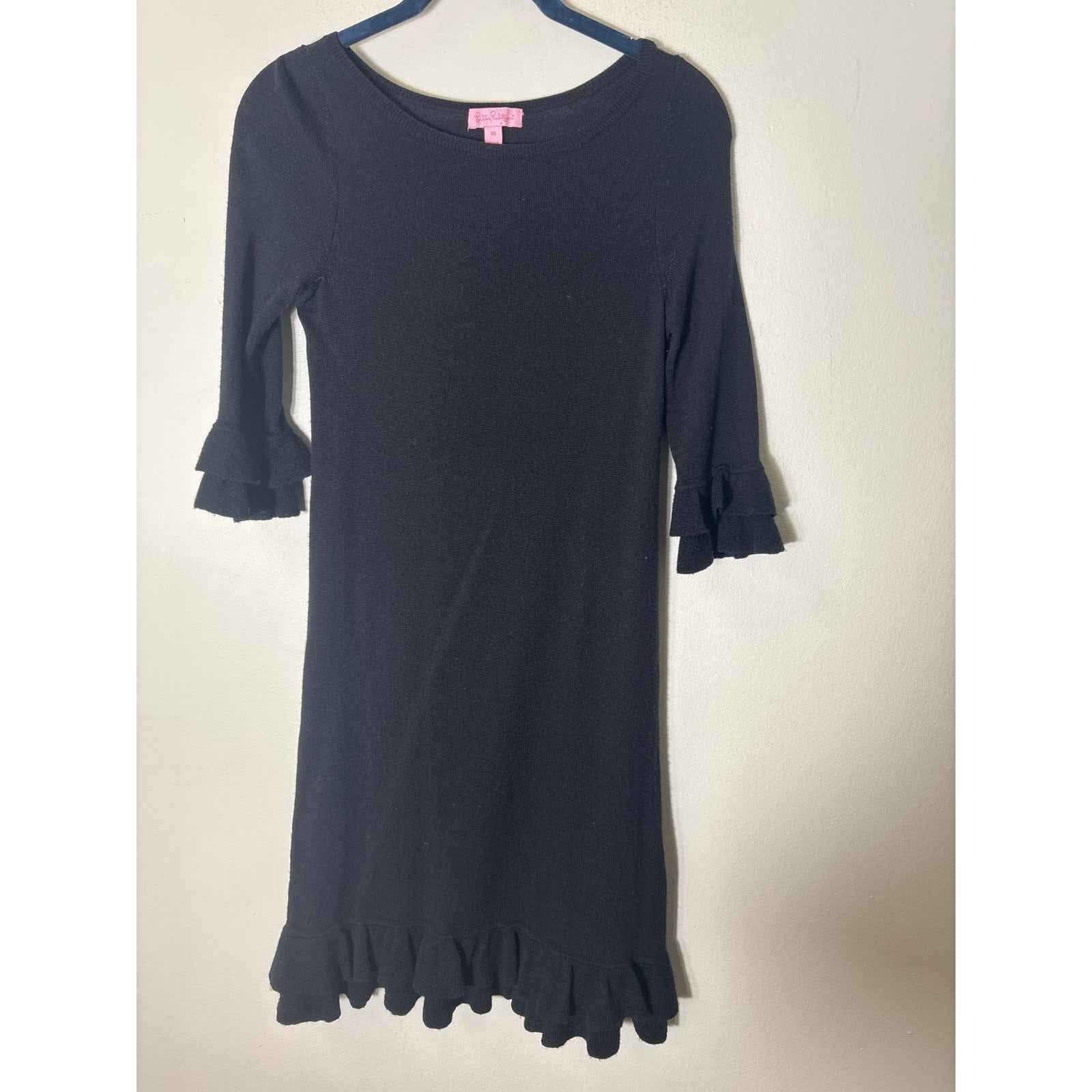 Lilly Pulitzer Black Knit Long sleeve Knee Length Dress Sz