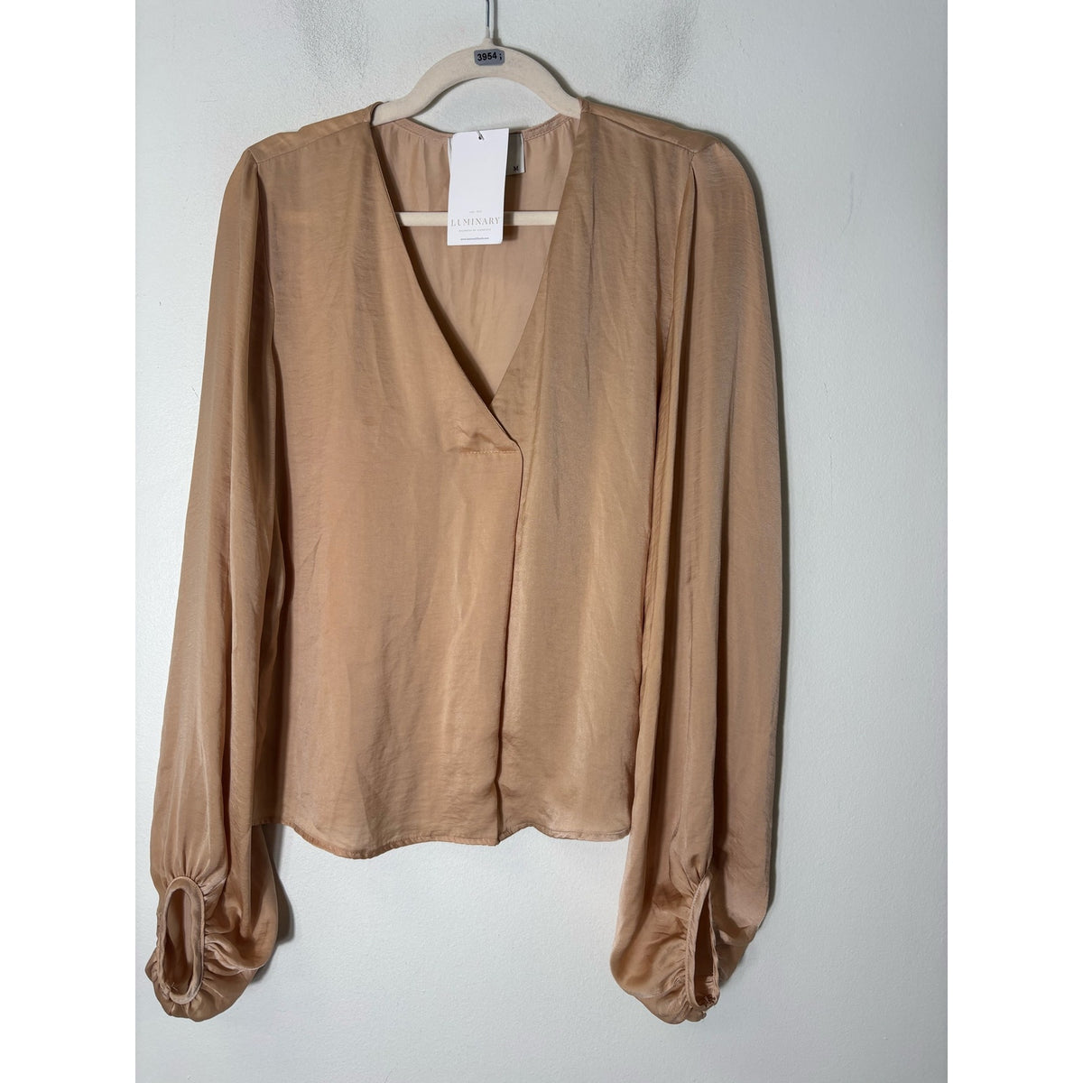 NWT Luminary Gold Long Puff Sleeve V-Neck Blouse Sz M