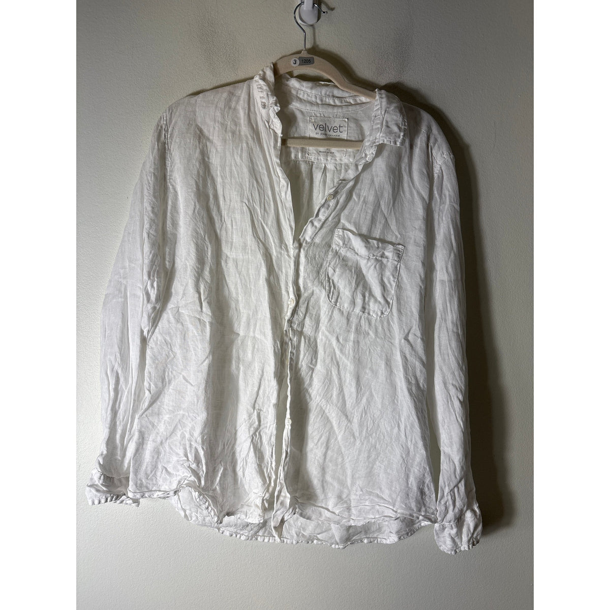 Velvet White Linen Button Up Shirt Sz S