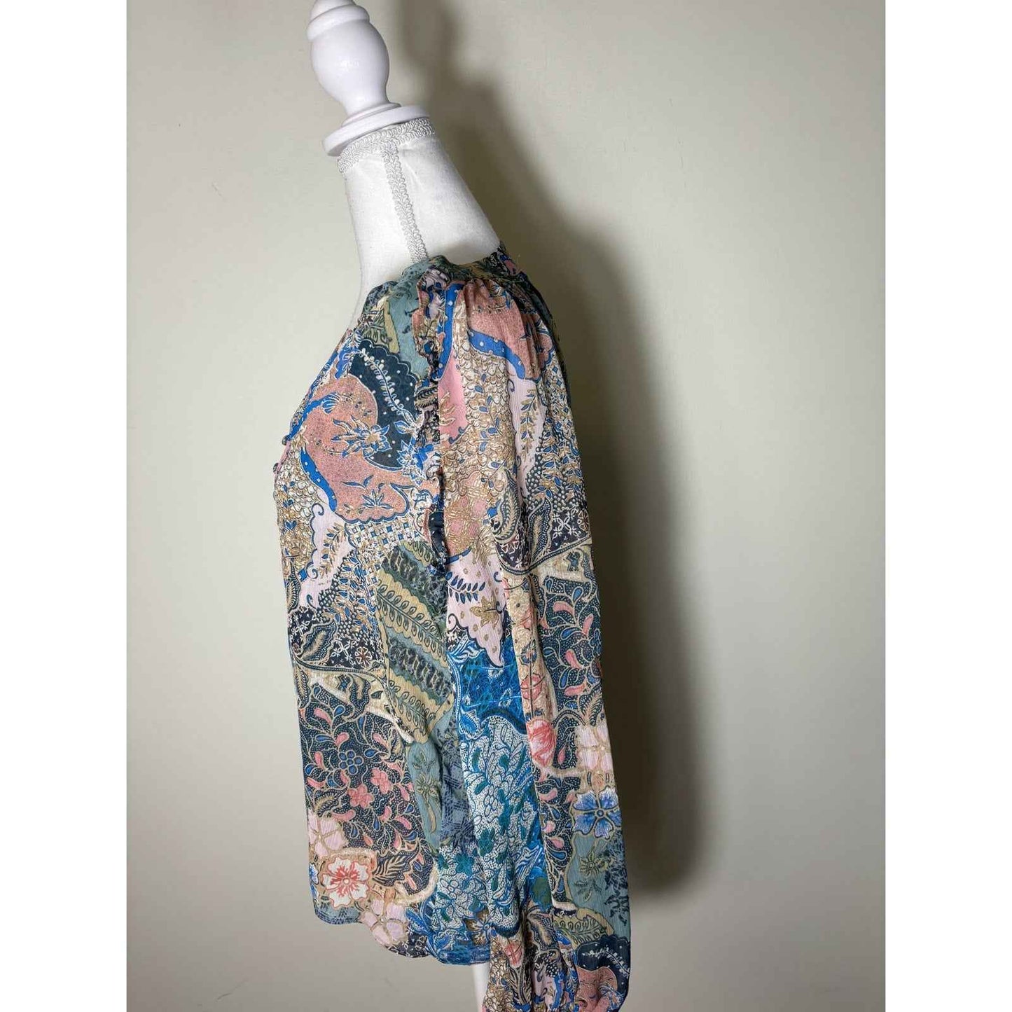 Misa PINK AND BLUE Pattern Button Up Blouse Sz s
