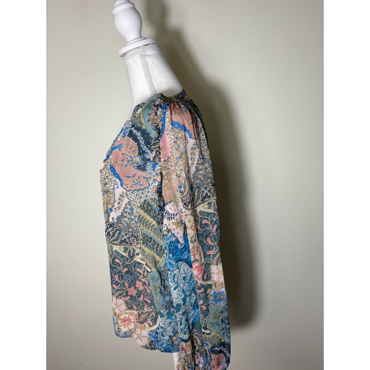 Misa PINK AND BLUE Pattern Button Up Blouse Sz s