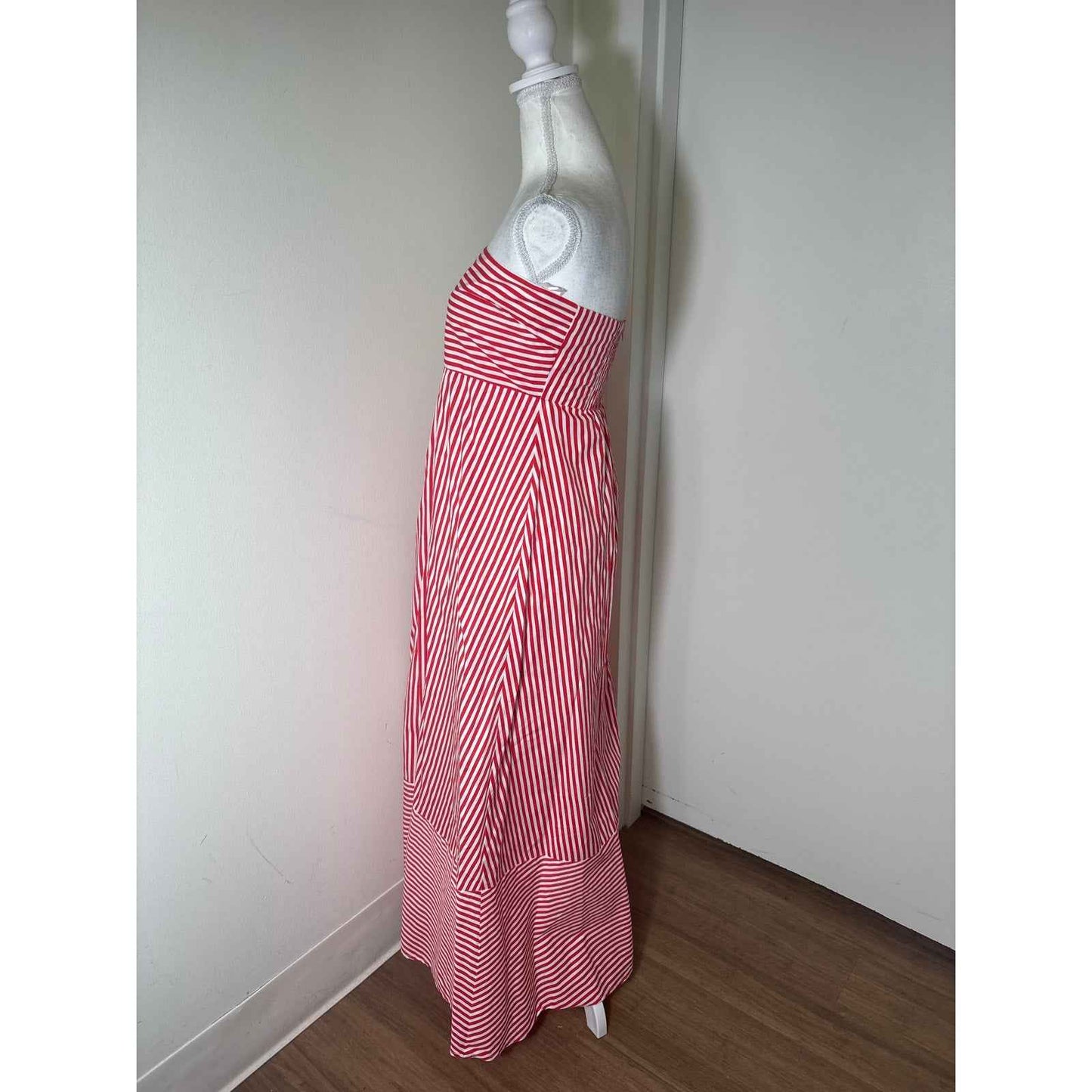 Lusana Red And White Striped Strapless Maxi Dress Sz 6