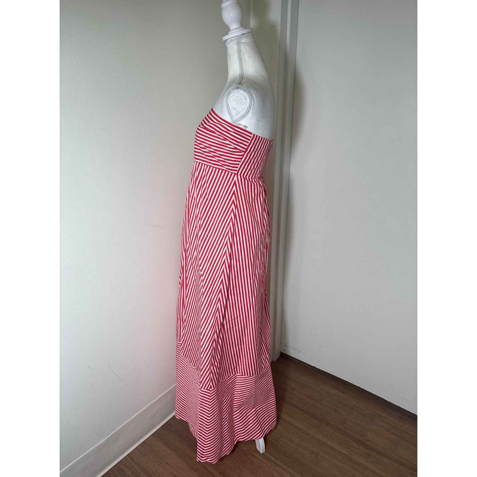 Lusana Red And White Striped Strapless Maxi Dress Sz 6