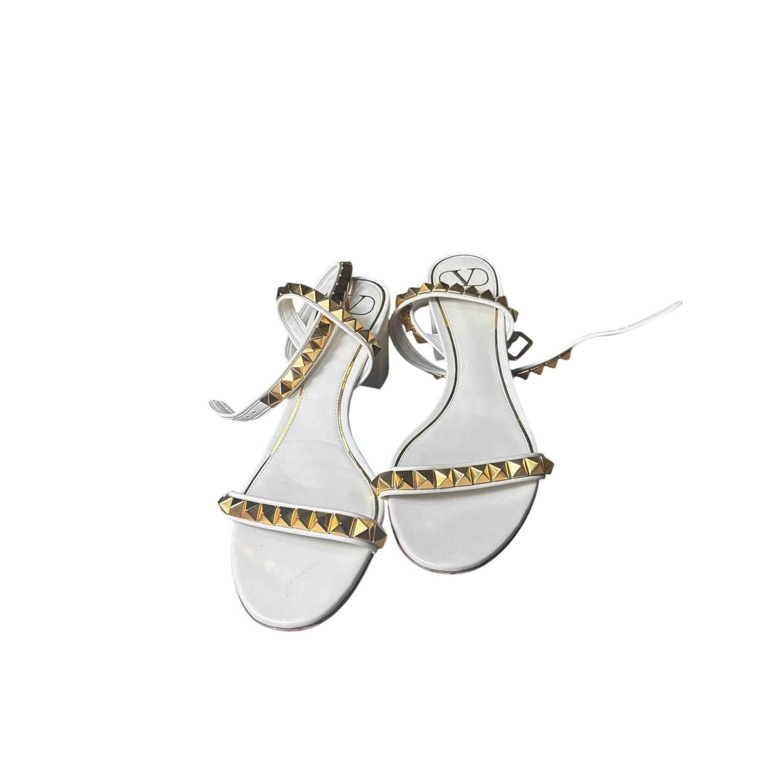 Valentino Garavani White and Gold Strappy Sandal Sz 38