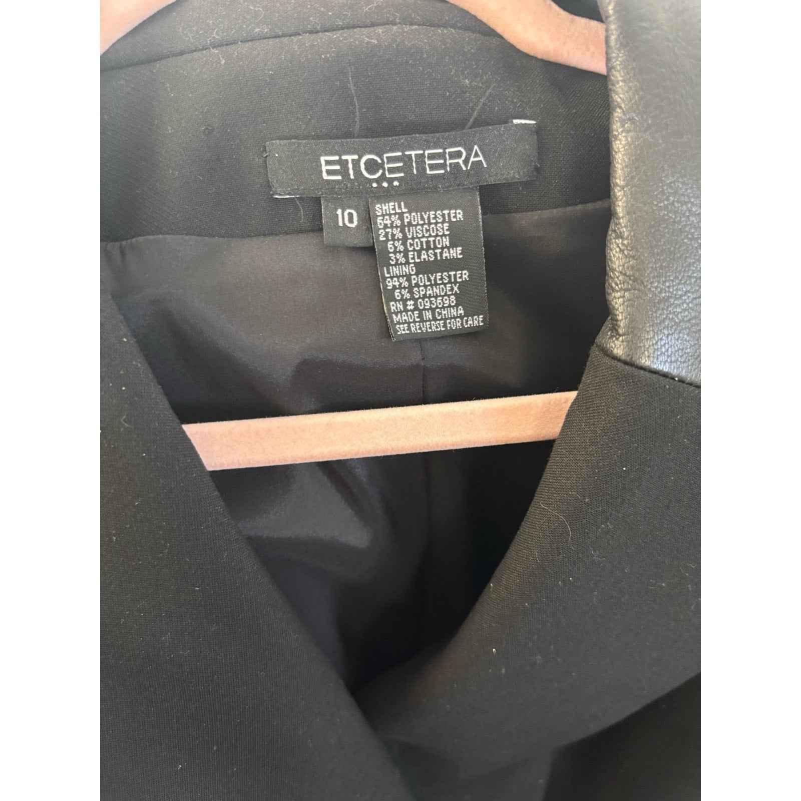 Etcetera Black with Leather Trim Blazer Sz 10