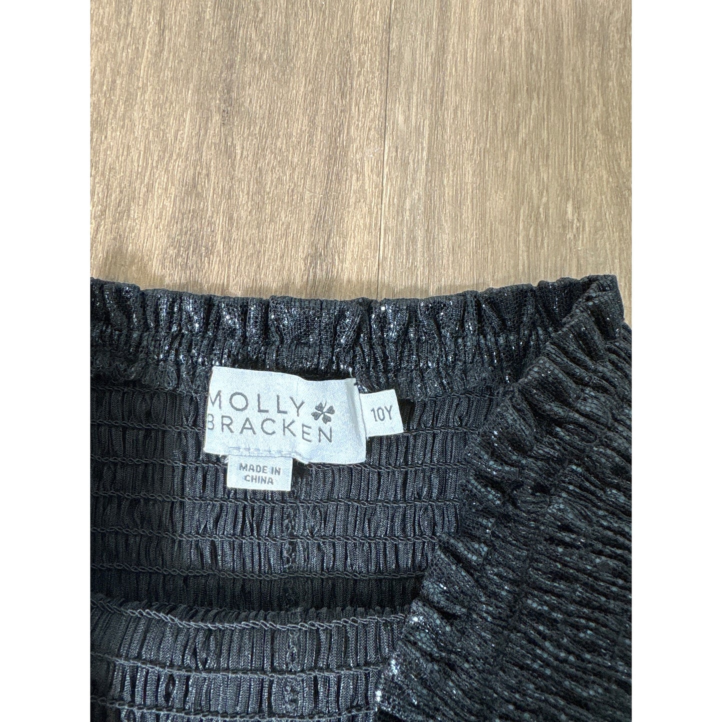 Girls Molly Bracken Black Shimmery Smocked Waist Skort Sz 10Y