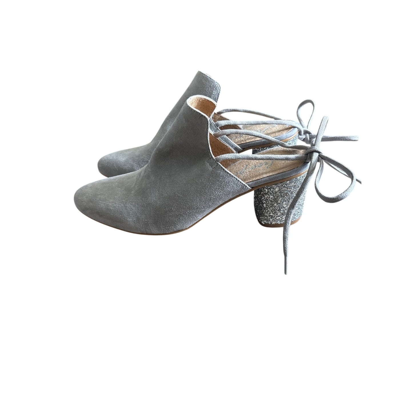NWOB  Free People Gray Suede Mid Heel Mule with Silver Sparkle Heel Sz 40 (9.5)