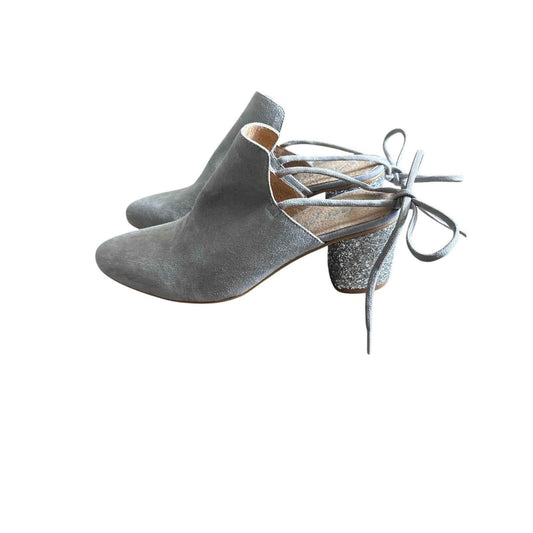 NWOB  Free People Gray Suede Mid Heel Mule with Silver Sparkle Heel Sz 40 (9.5)