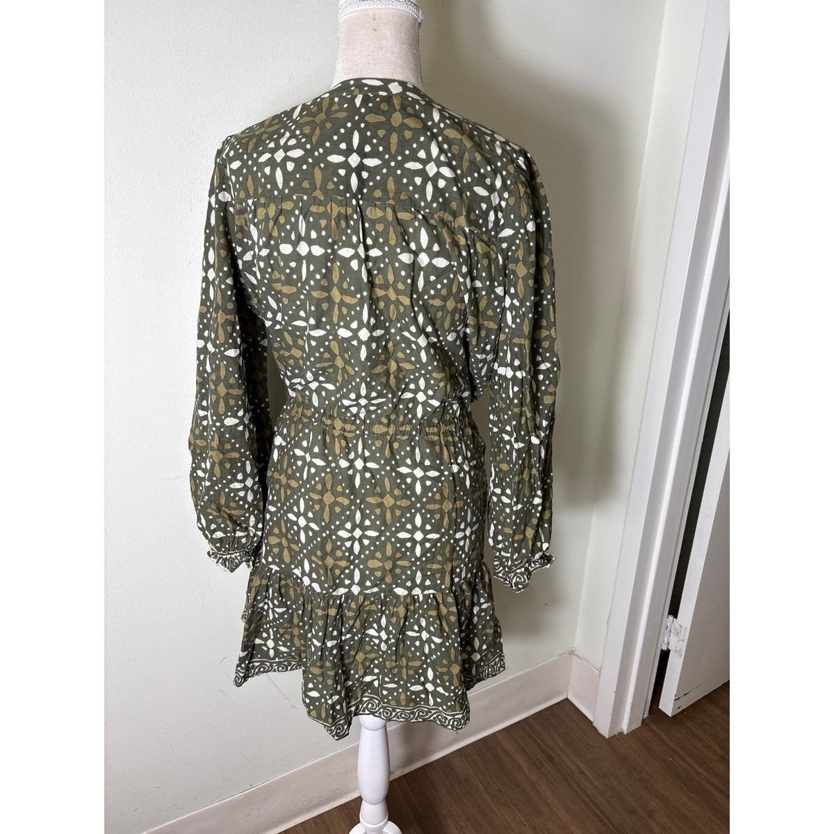Velvet Green Cotton Long Sleeve Tiered Mini Dress Sz S
