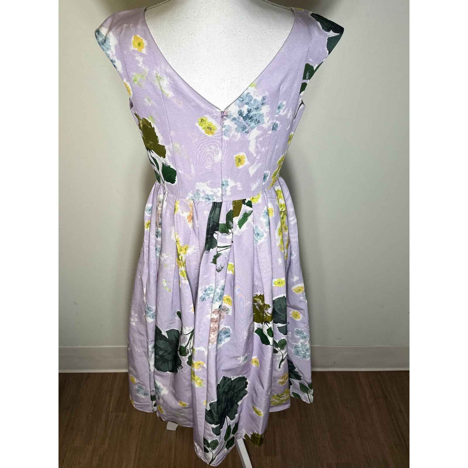 NWT Erdem "Margot Floral Lilac" Boat Neck Fully Skirt Midi Dress Sz 12