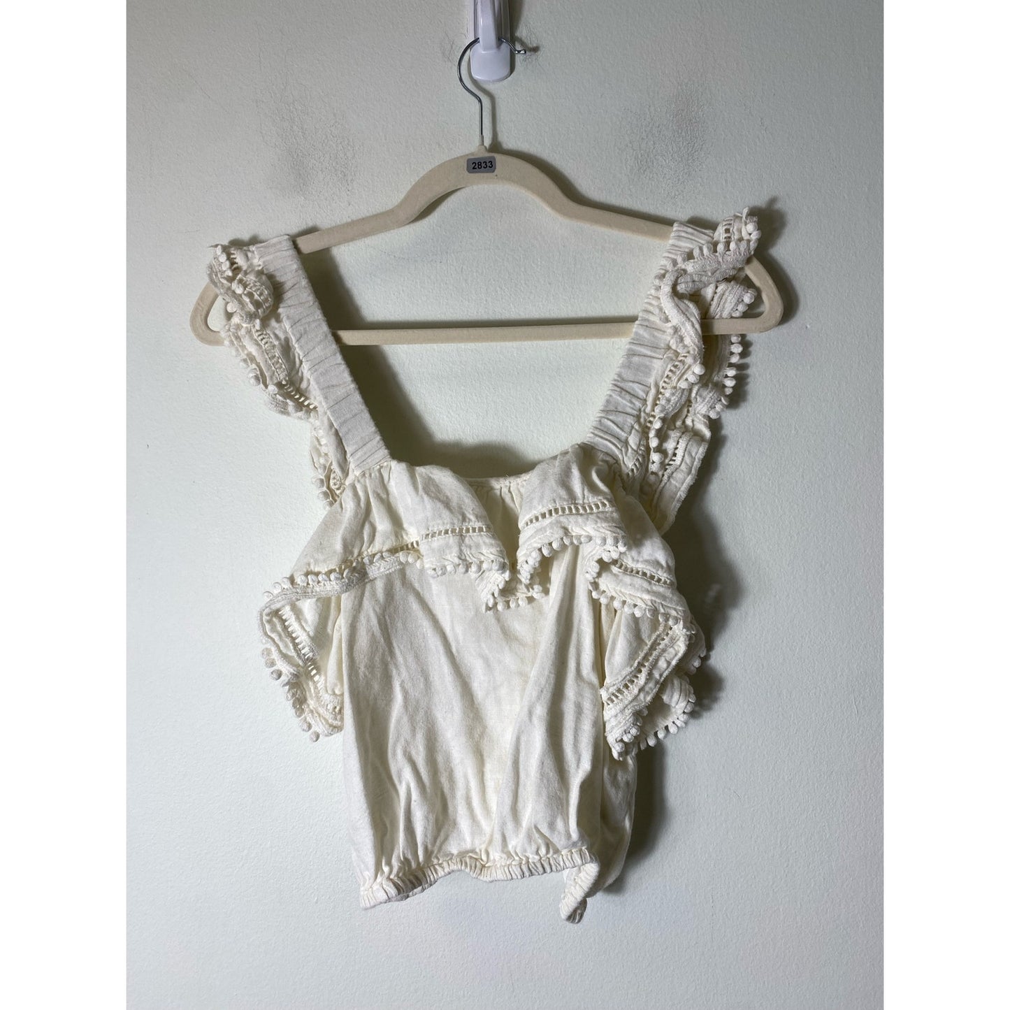 Show Me Your Mumu White Pompom Trim Crop Top Sz XS