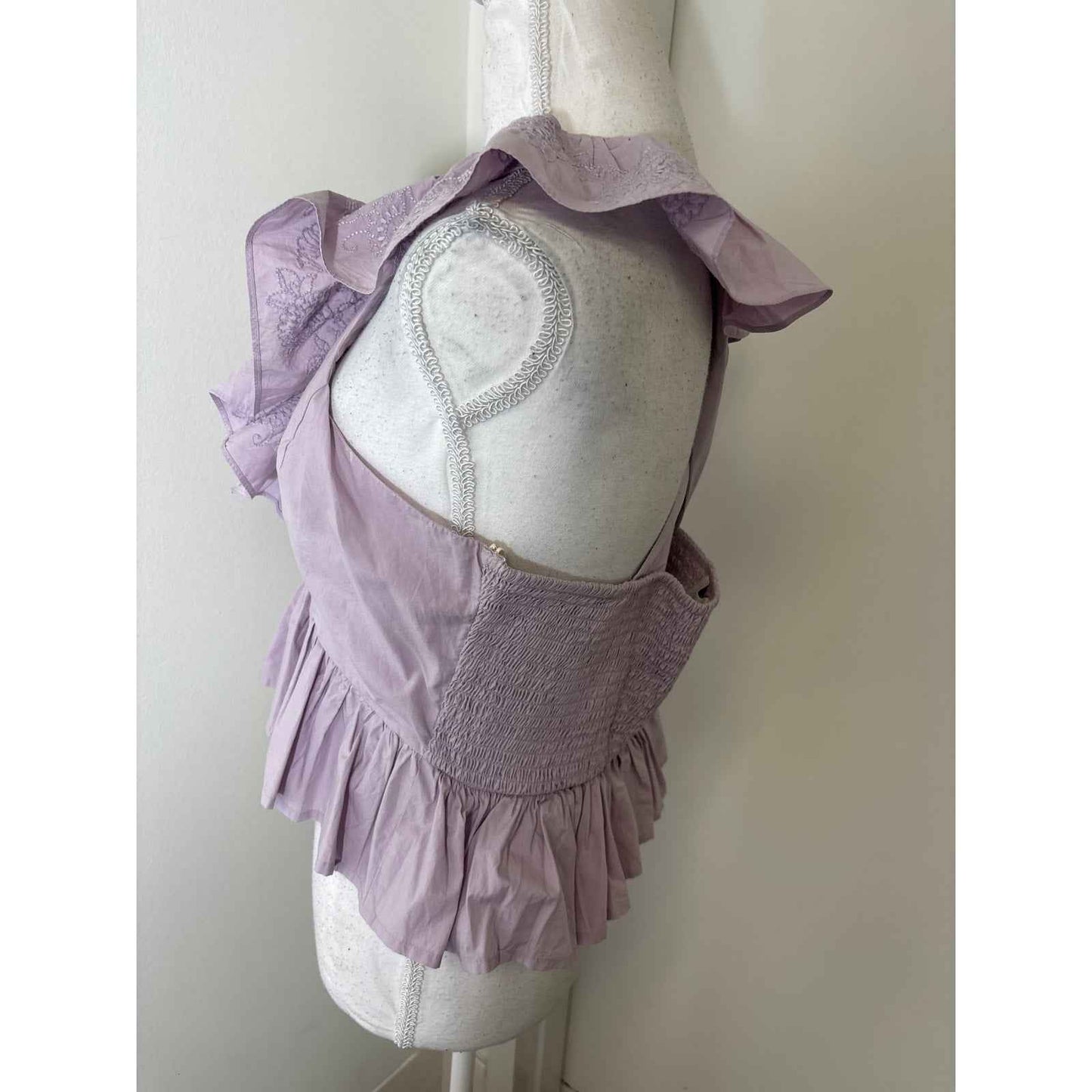 Cleobella Lilac V Neck Ruffle Top Sz L