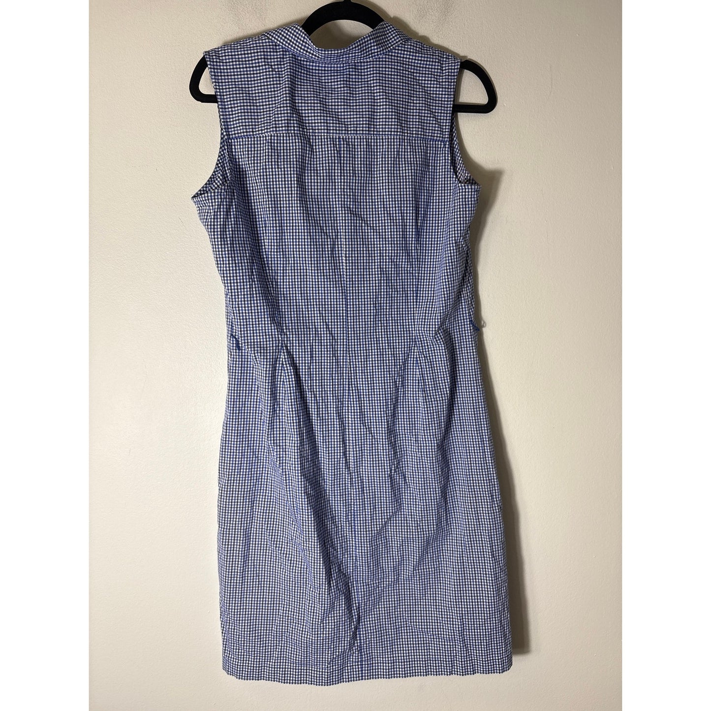 Ann Taylor Blue Checked Sleeveless Button Up Shirt Dress Sz 12P
