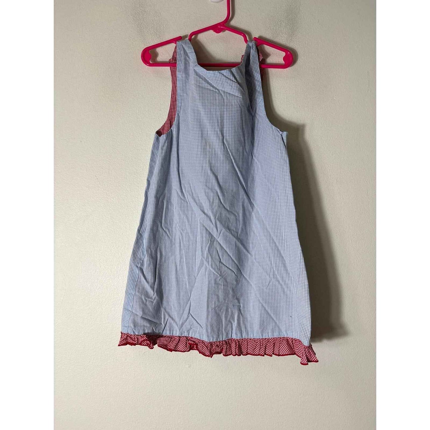 Girls VIntage Blue check & Red Check Reversible Dress with S on one side Sz 4