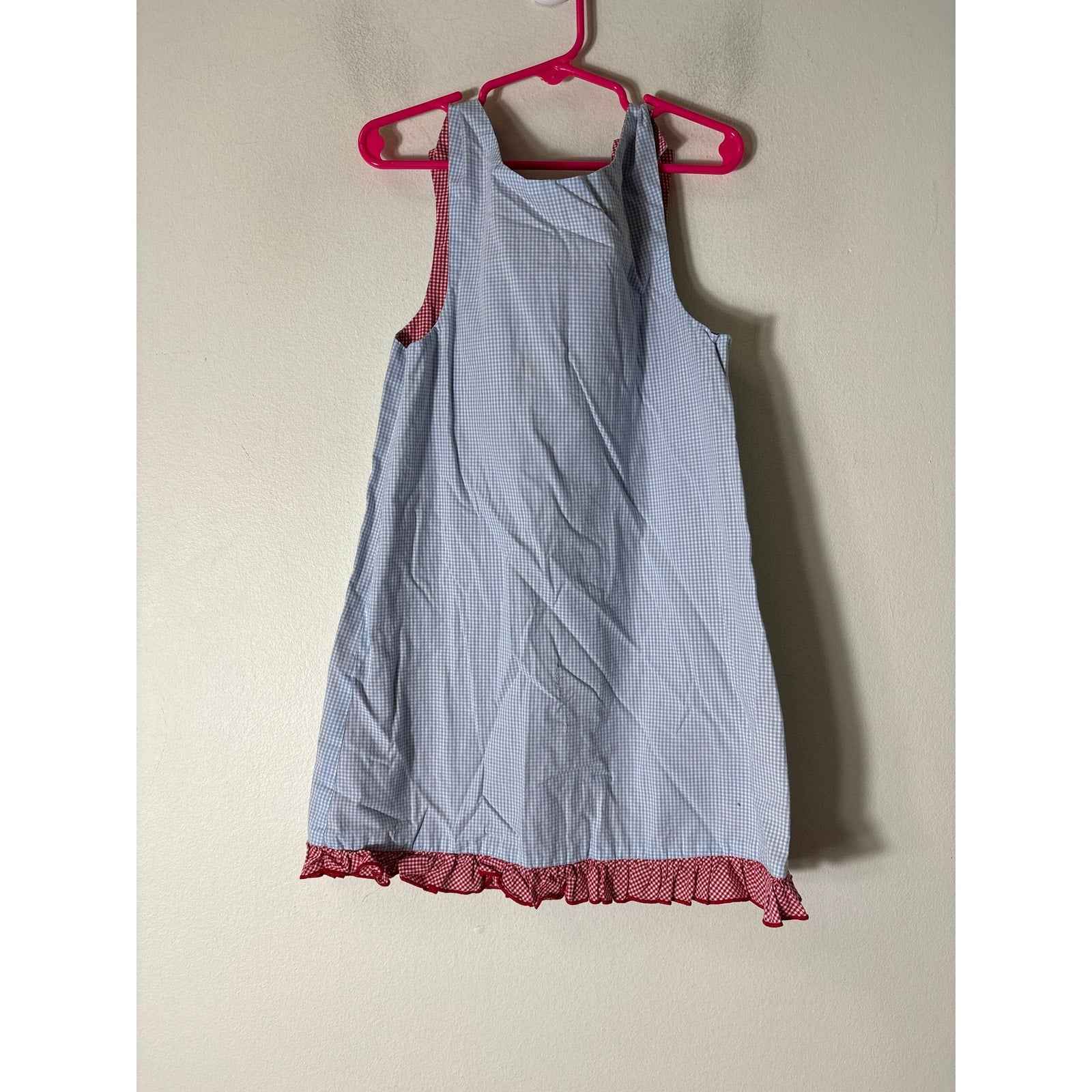 Girls VIntage Blue check & Red Check Reversible Dress with S on one side Sz 4