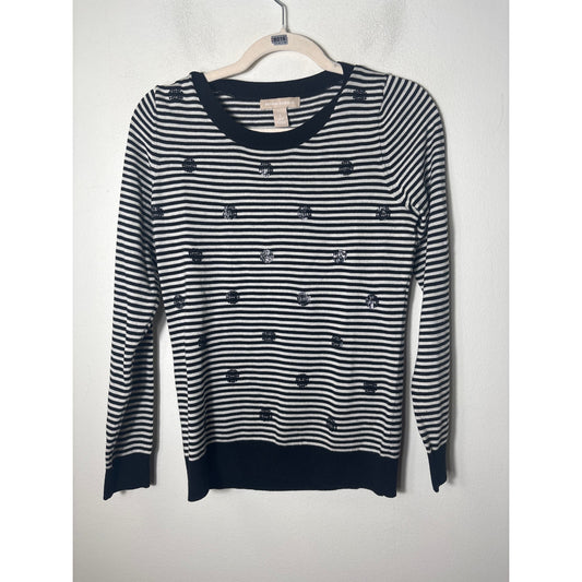 Banana Republic Black and White Stripe With Sequin Polka Dot Sweater Sz S
