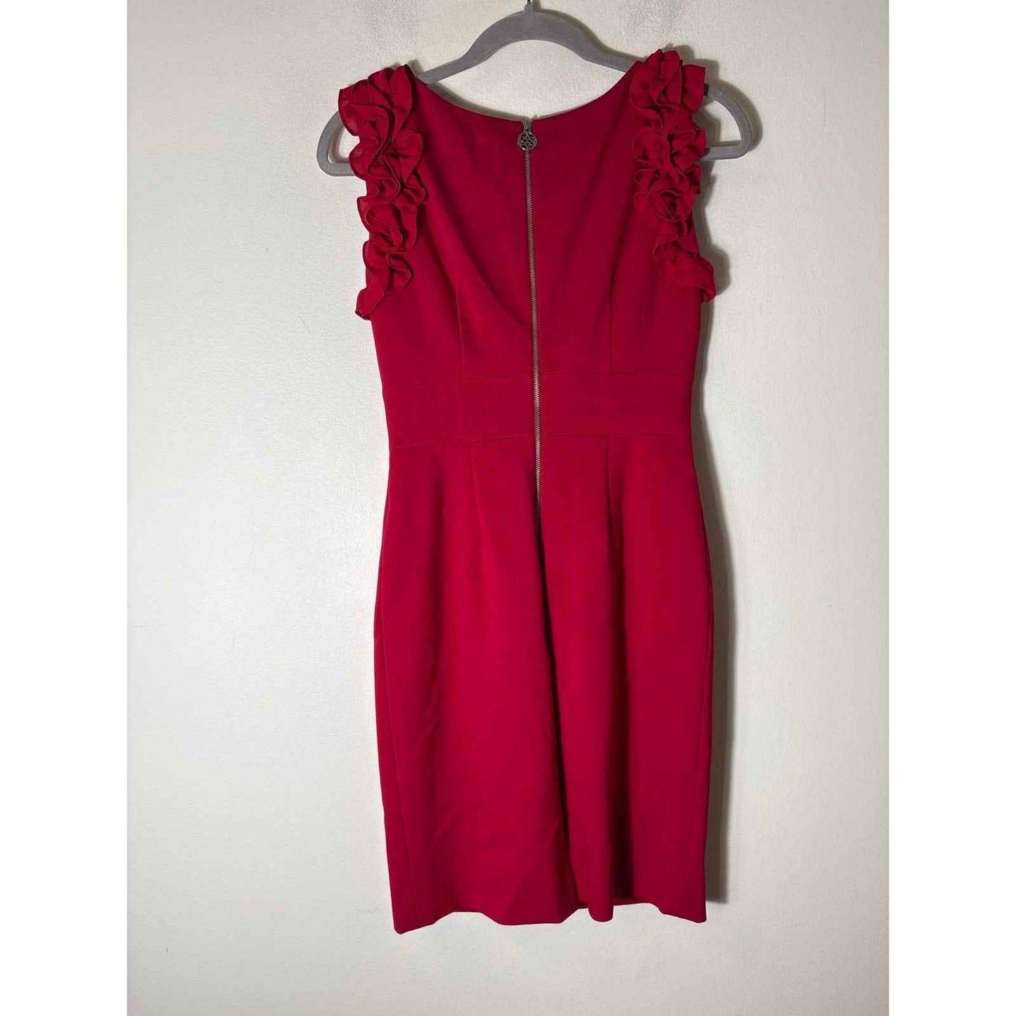 Antonio Melani Classic Red Sleeveless Ruffle Midi Sheath Sz 0