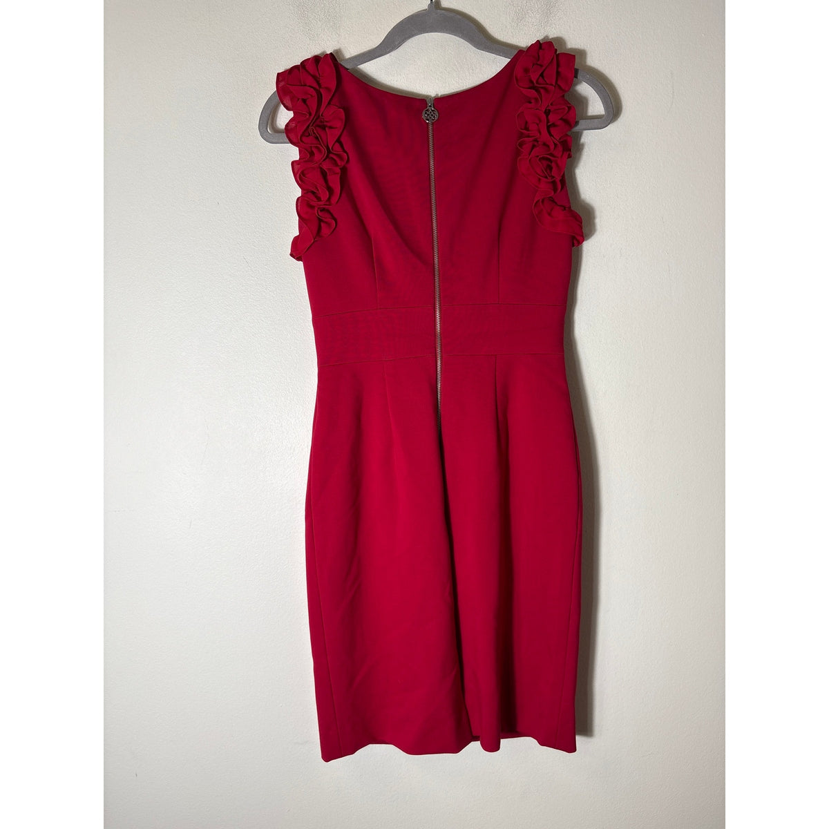 Antonio Melani Classic Red Sleeveless Ruffle Midi Sheath Sz 0