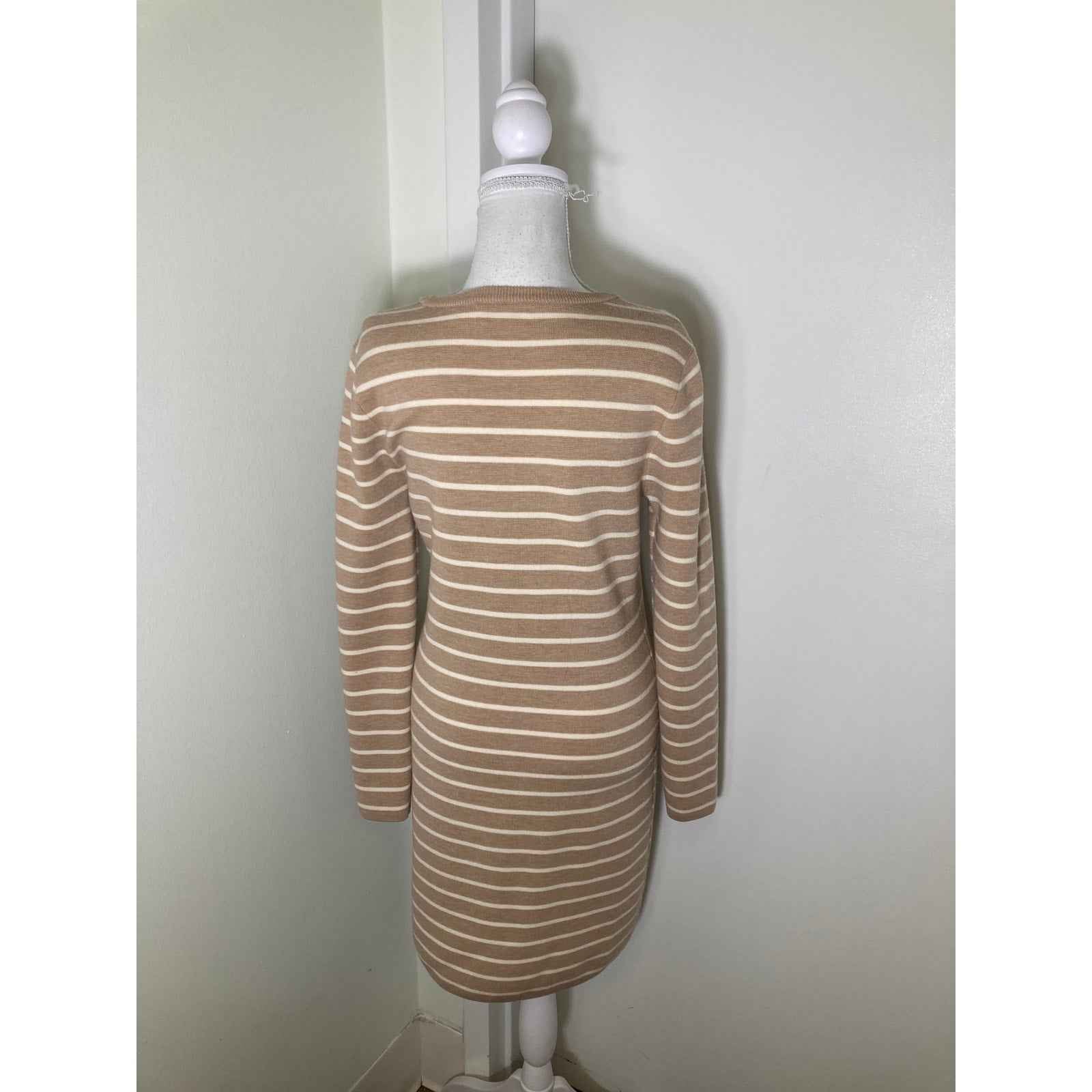Vineyard vines Merino Wool Tan and White Striped Midi Sz XS