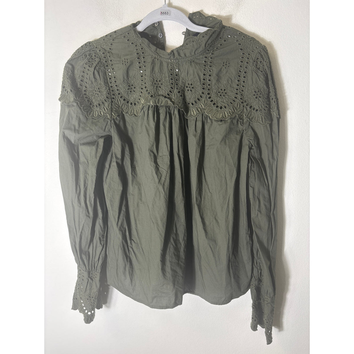 Gap Green Eyelet Long Sleeve cotton Top Sz S