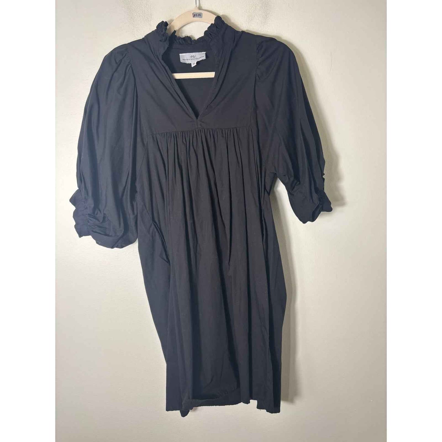 Never a Wallflower Black Half Puff Sleeve Cotton Knee Length Dress Sz XS