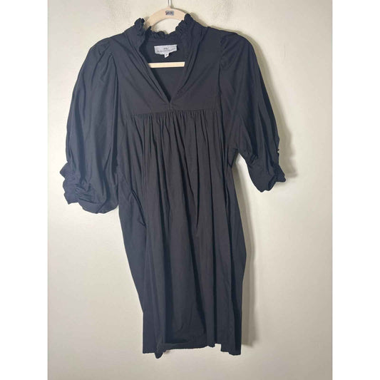 Never a Wallflower Black Half Puff Sleeve Cotton Knee Length Dress Sz XS