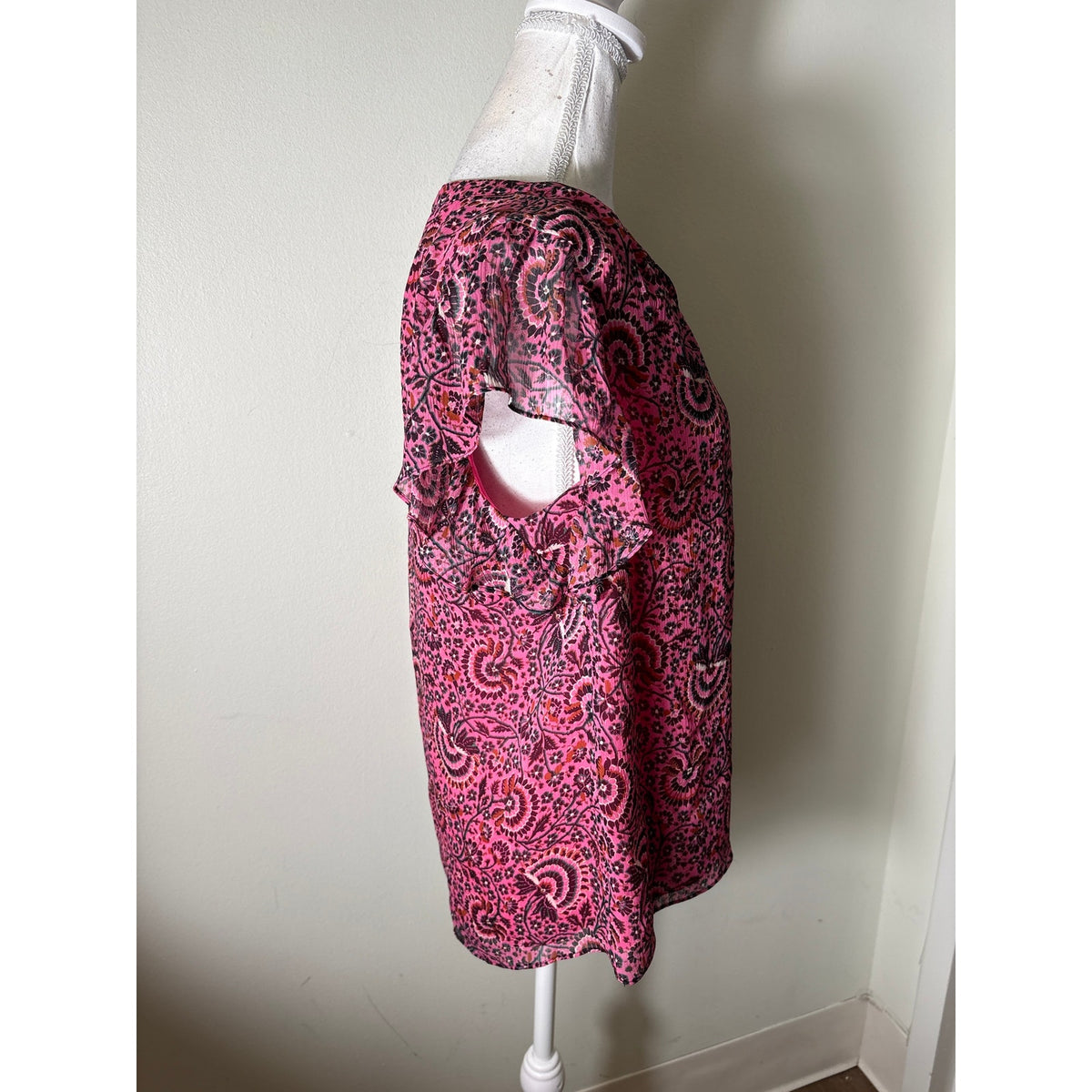 A.L.C Pink Floral Flutter Sleeve Blouse Sz 4