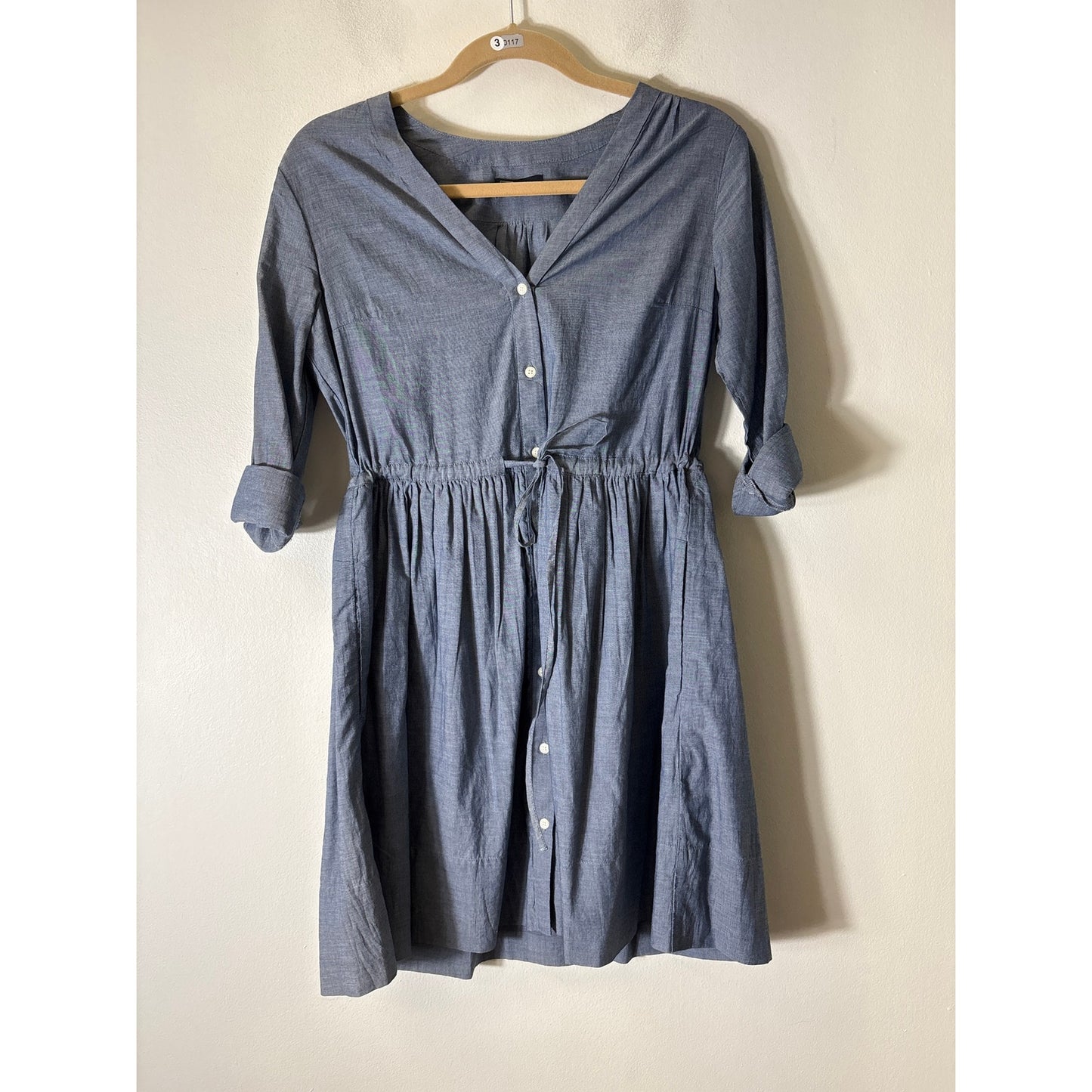 Gap Demin Blue Half Sleeve Button Up Knee Length A-Line Dress Sz 2P