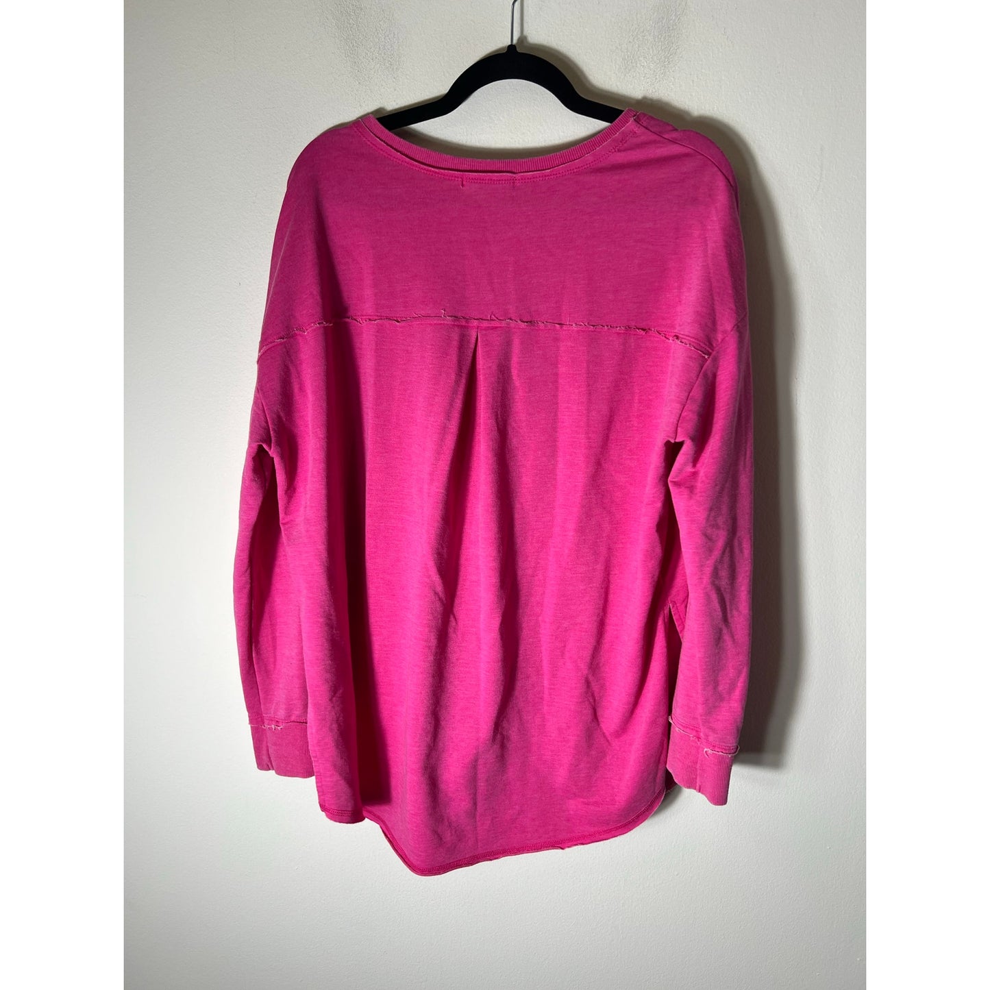 Z Supply Hot Pink Long Sleeve V-Neck Cotton Blend Pullover Top Sz M