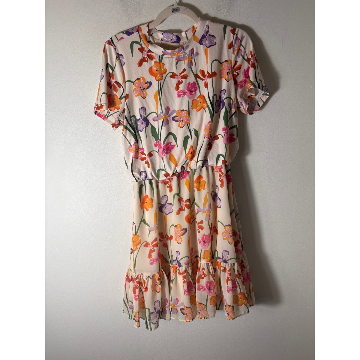Hutch Multicolor Floral Blouson Short Sleeve Knee Midi Dress Sz M