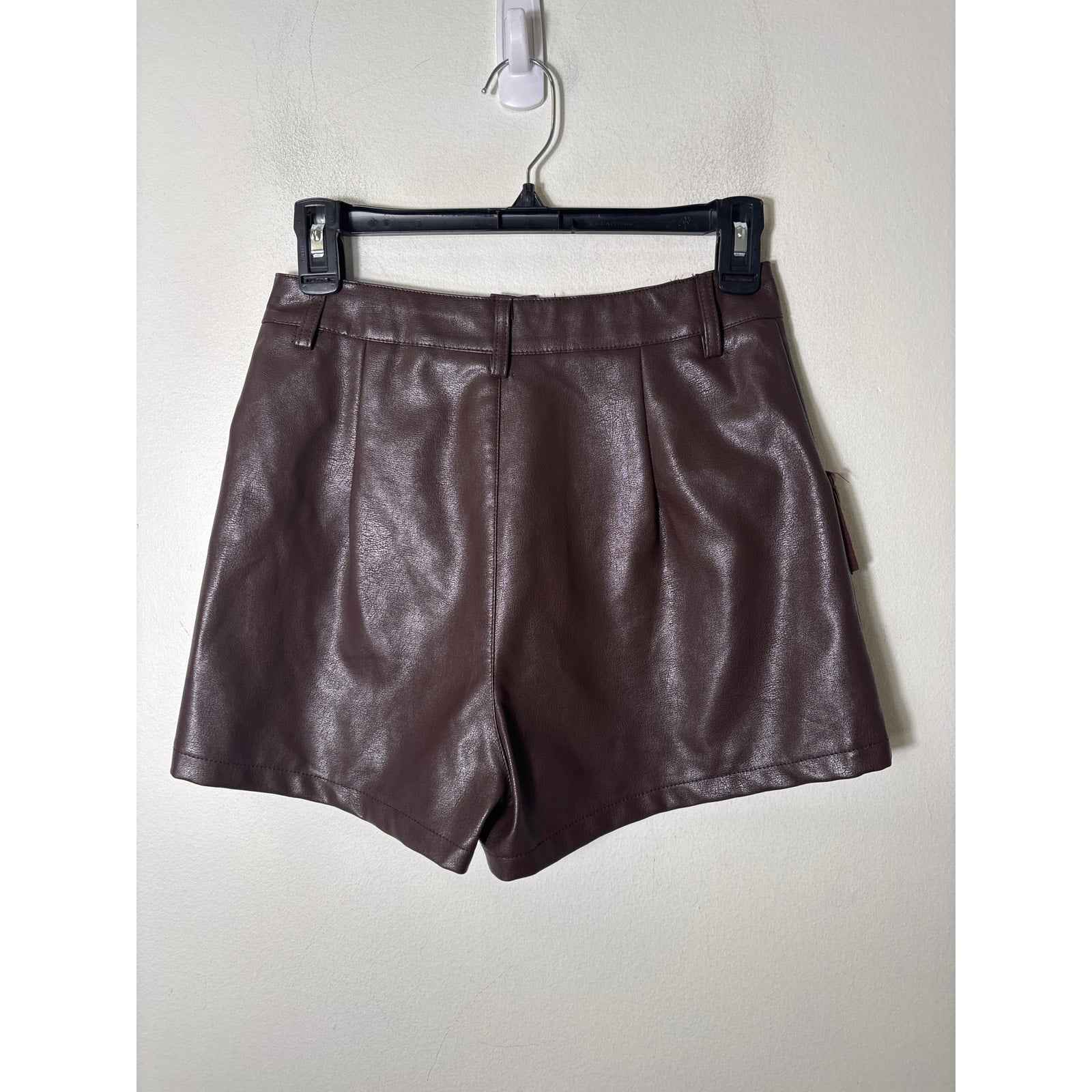 Kittenish Brown Fringe Faux Leather Shorts sz S