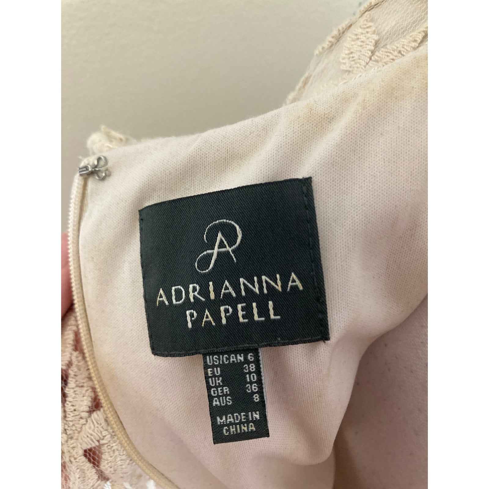 Adrianna Papell Bone Sleeveless Knee Length Dress with Lace Overlay Sz 6