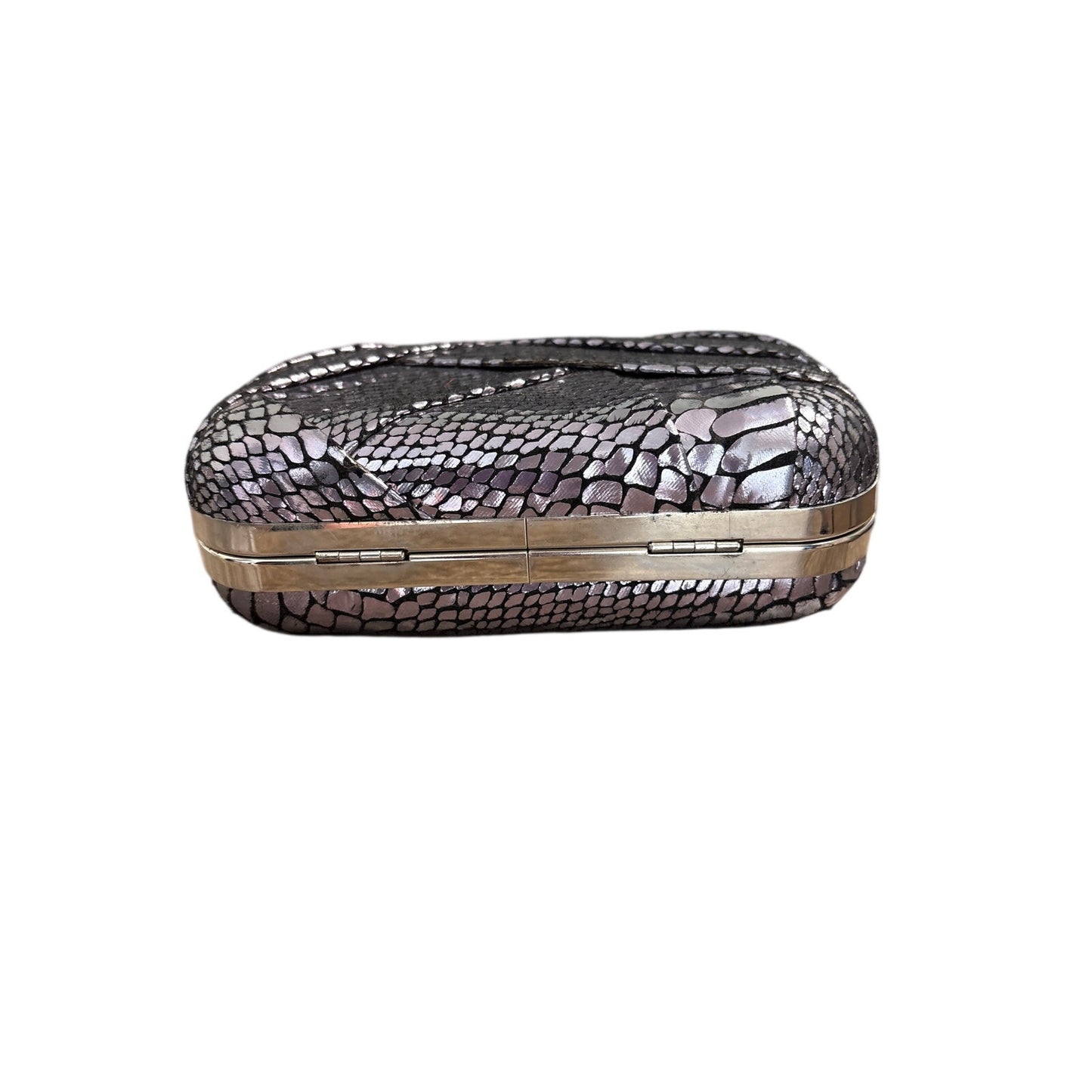 No Brand Silver Metallic Snake Skin Box Clutch 6"x3.5"