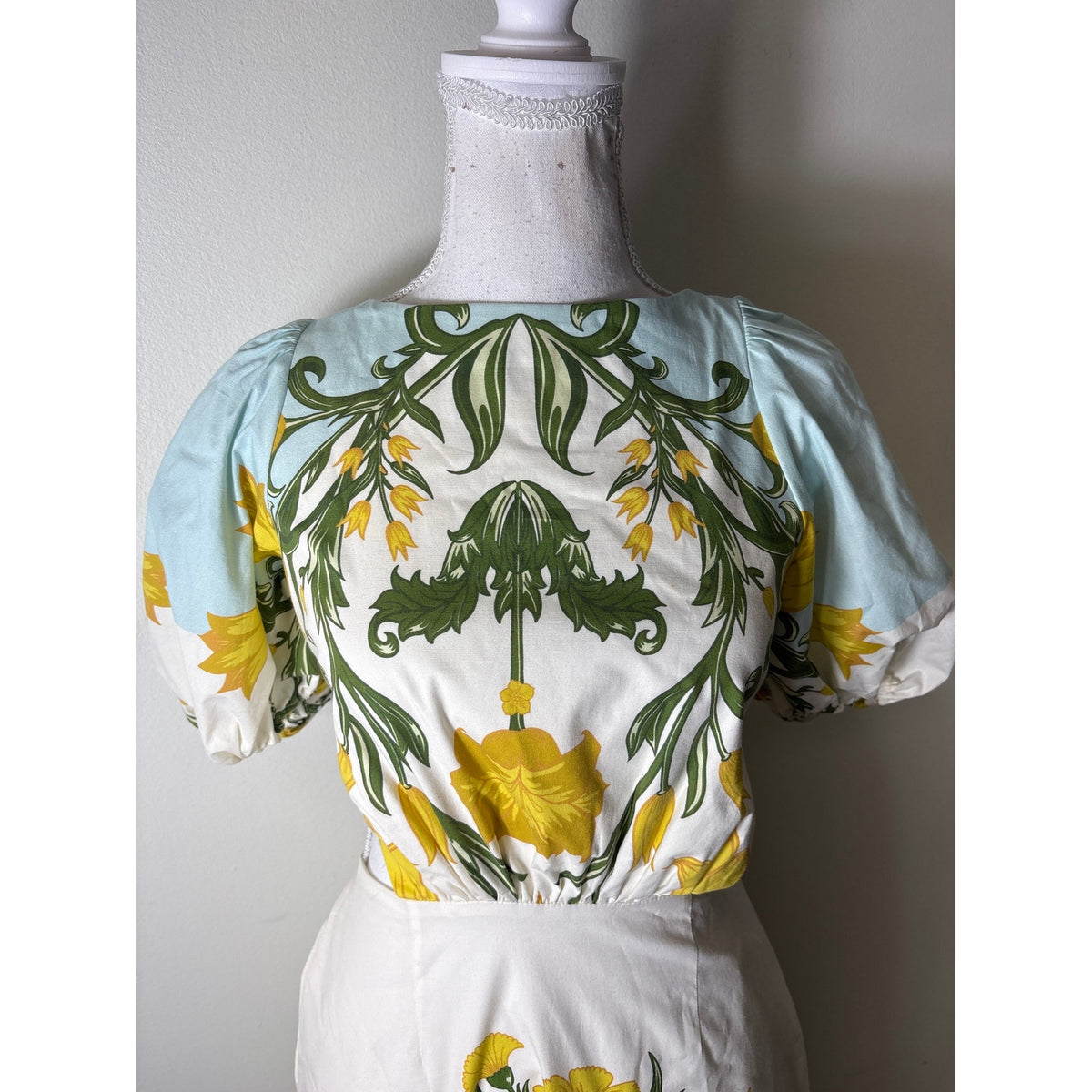 Mestiza Blue and Yellow Daffodil Cut Out Maxi Dress Sz S