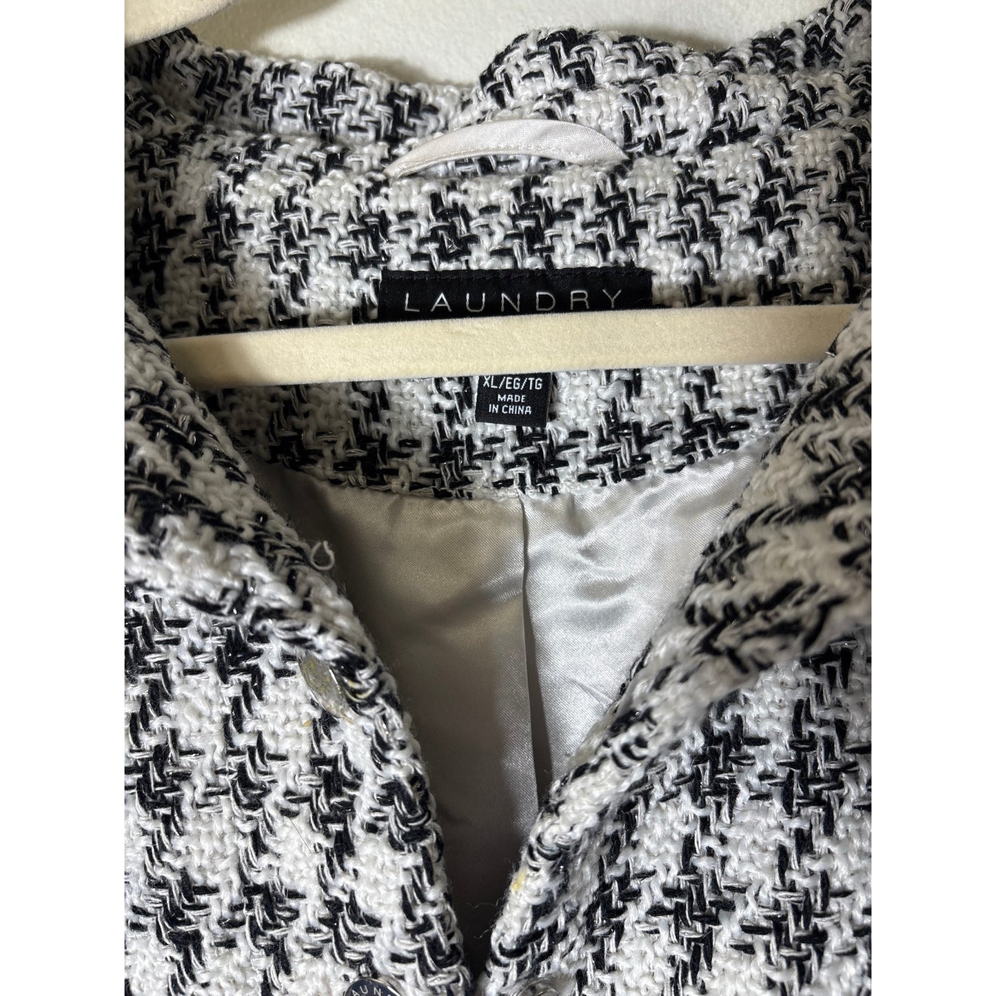 Laundry Black and White Tweed Long Sleeve Snap Front Coat Sz XL