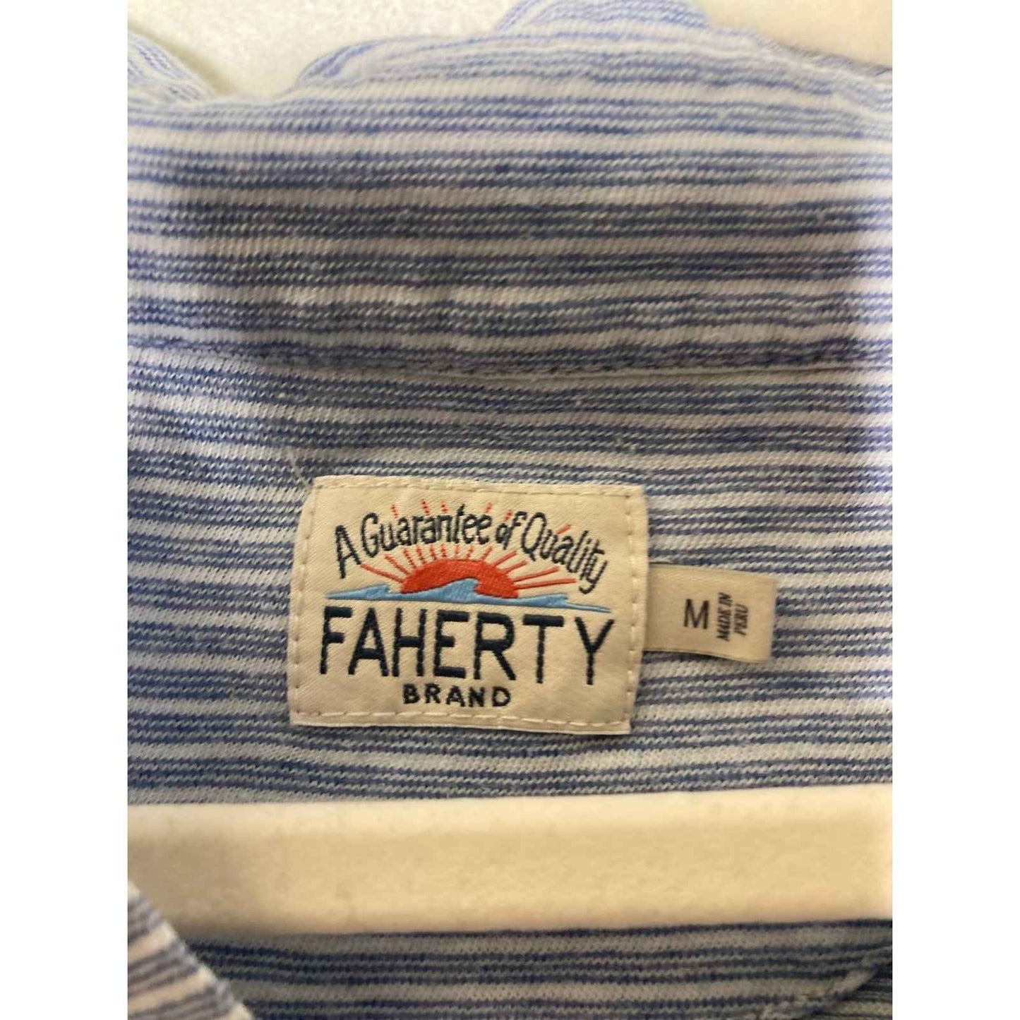 Men's Faherty Blue and White Striped Polo sz M